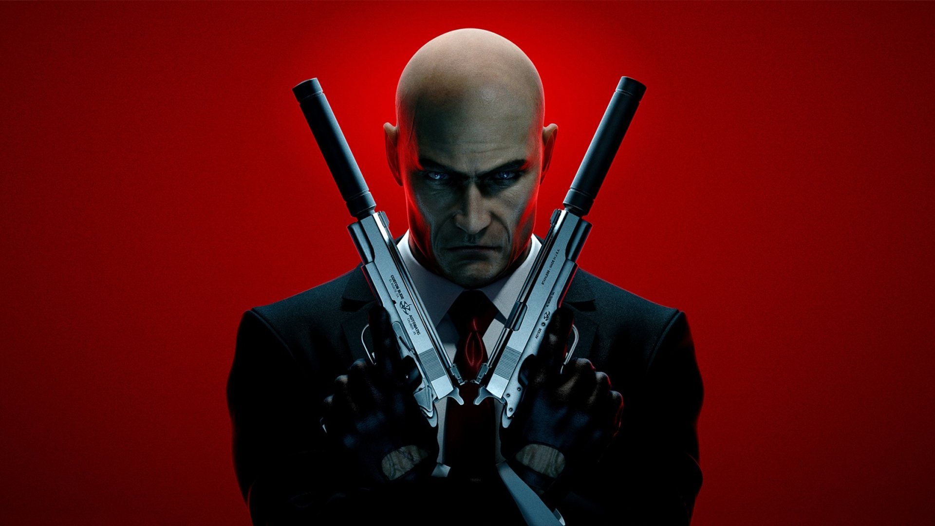 hitman: absolution assassin agent 47 forty-seventh bald gloves jacket necktie weapon silverballer silencer