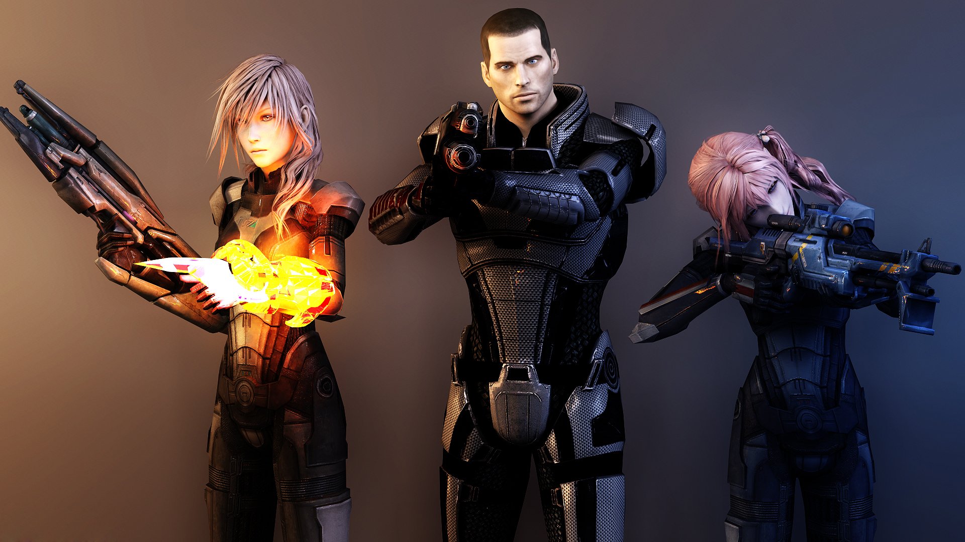art final fantasy mass effect girls lightning captain shepard weapon render armour collage