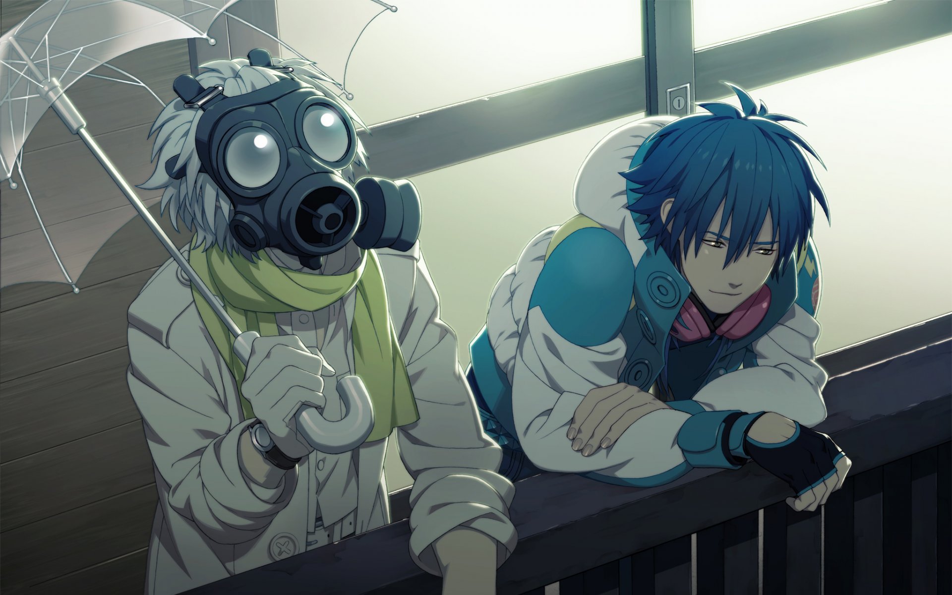 dramatical murder clear aoba man umbrella mask gloves scarf headphones