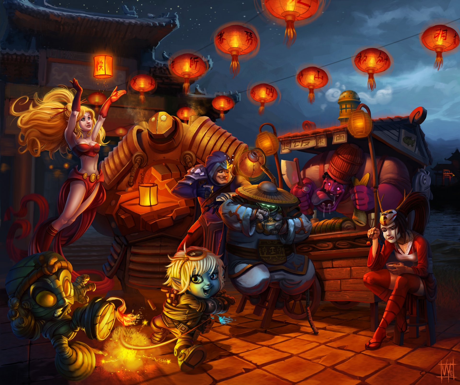 fanart league of legends janna akali tristana amumu talon jax dr. mundo blitzcrank lamps asia food house night humor fun