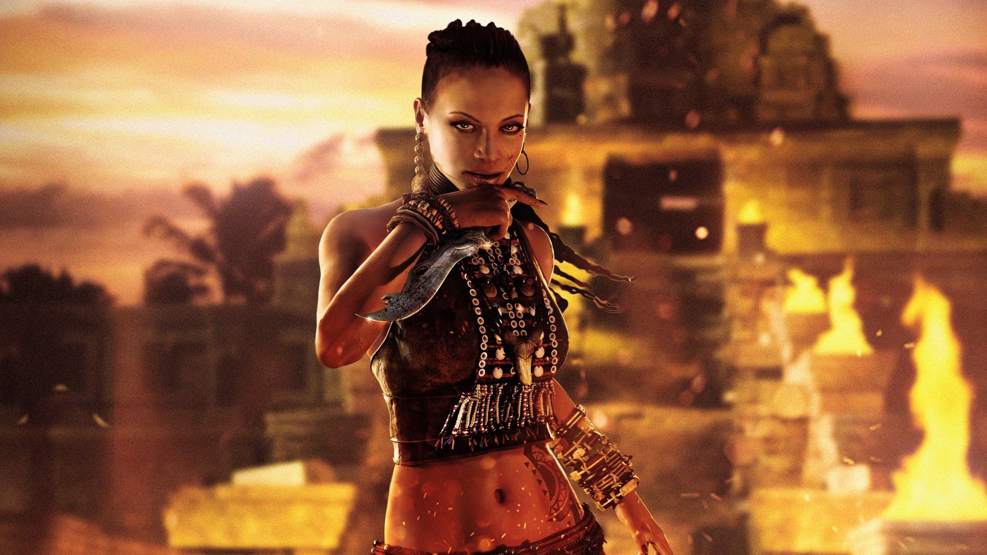 far cry 3 ubisoft zither citra sister queen fire bracelet dagger knife blood girl beads island view