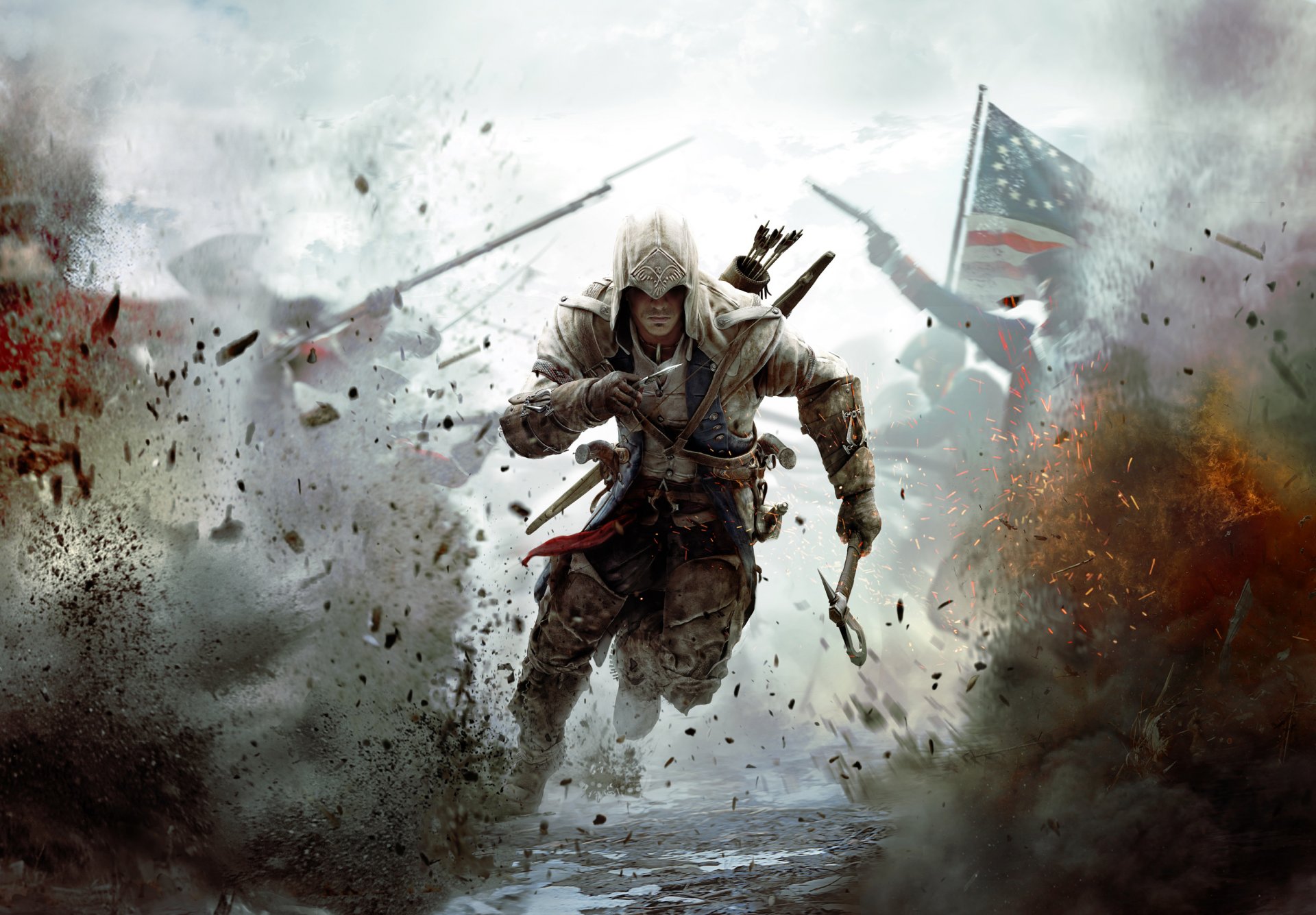 assassin's creed iii assassins creed 3 kenuey connor radunhageydu assassin indian -blood war flag america men