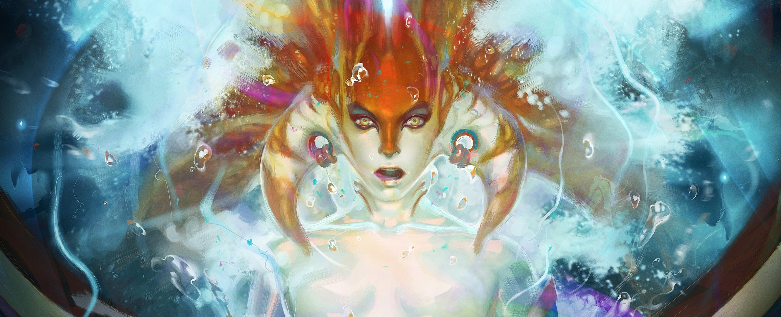art dota 2 naga siren girl face water bubbles horn