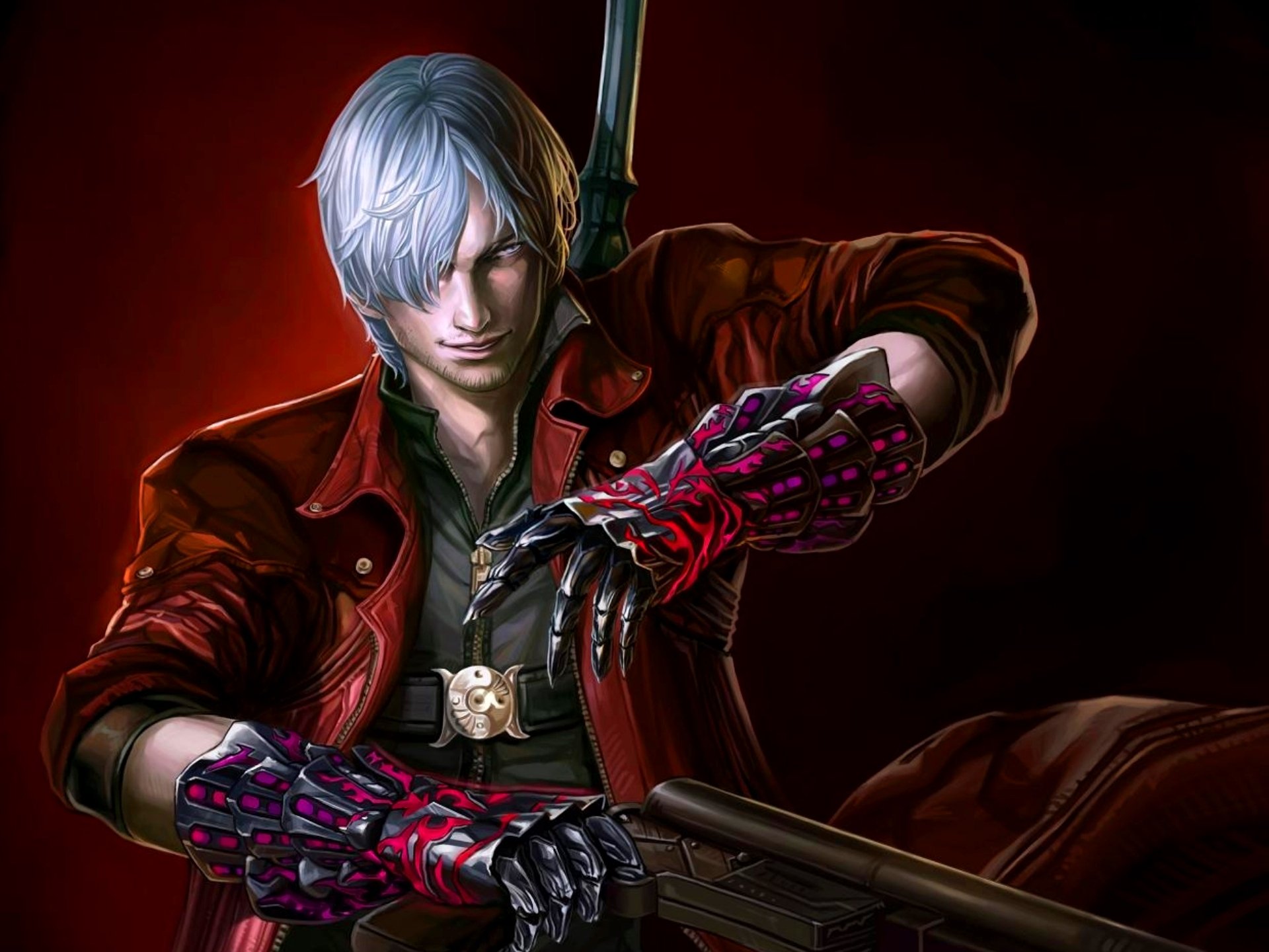 devil may cry 4 dmc dwd art game wallpapers fanart dante rebellion sword guns ebony & ivory gilgamesh view red cape weapon