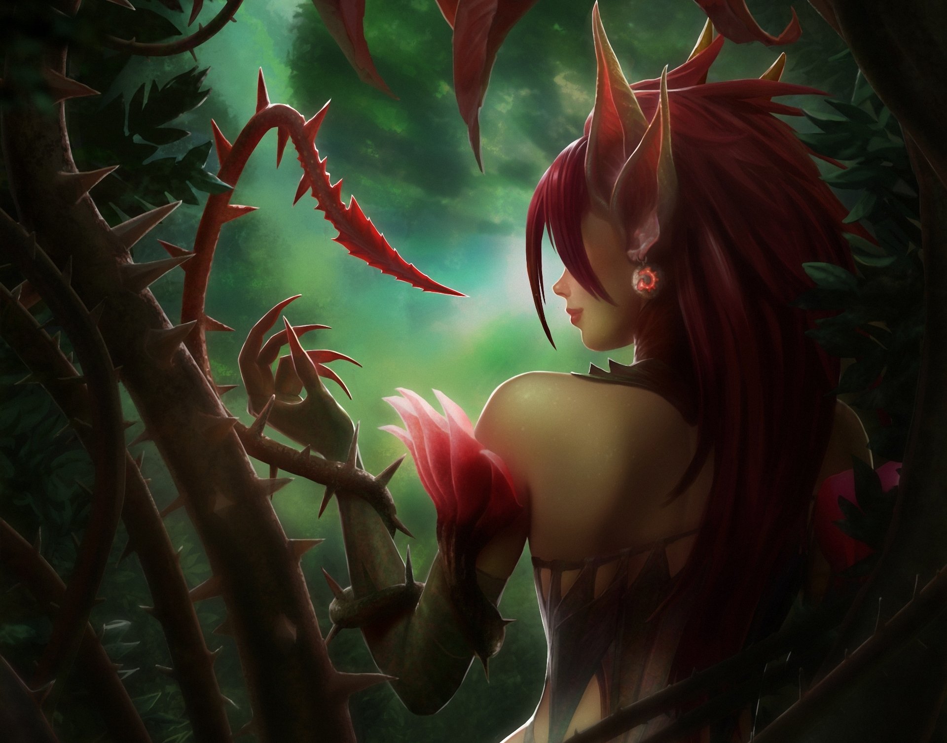 league of legends zyra girl plants studs ears back creeper forest claws