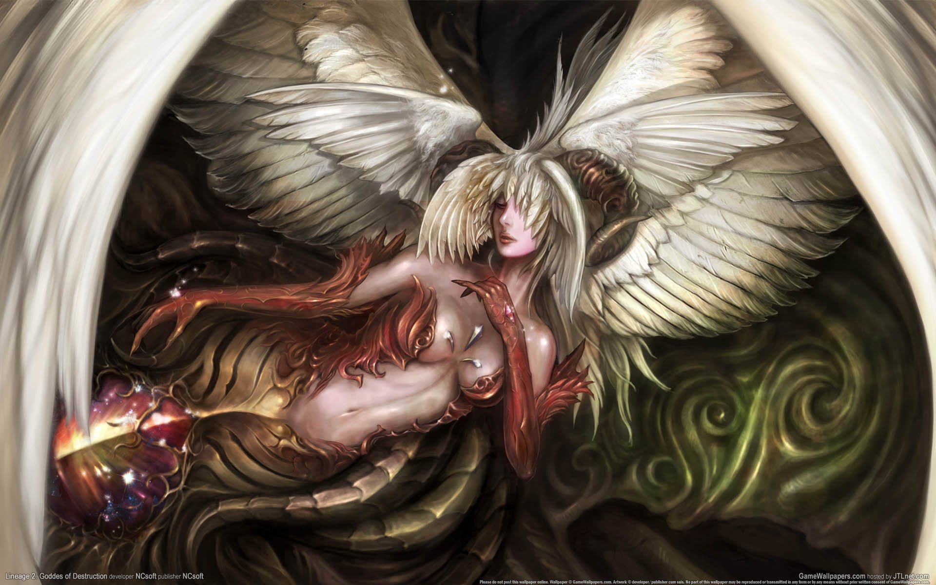 lineage 2: goddess of destruction game wallpapers fantasy wings magic girl angel or demon the goddess of destruction horn patterns