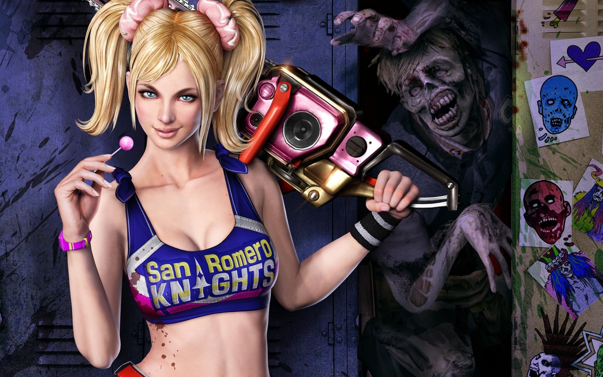 lollipop chainsaw girl zombie chainsaw locker lollipop blood pictures
