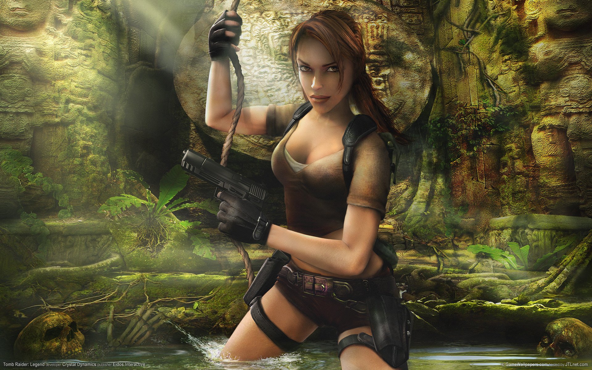 tomb raider: legend lara croft game wallpapers girl guns ruins skulls lara croft tomb raider tomb raider weapon statue skull characters cave jungle