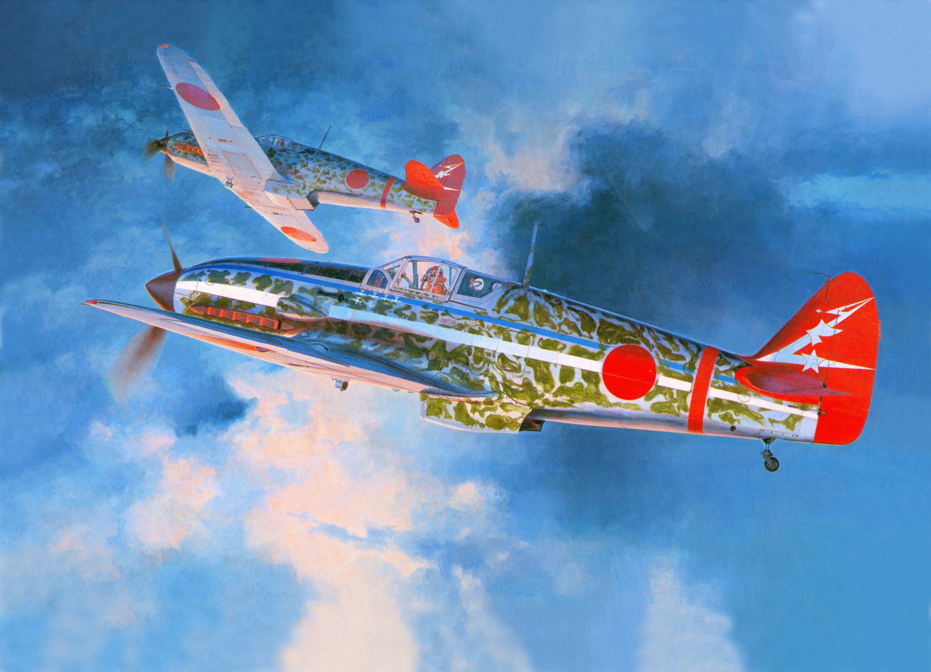 art sky clouds kawasaki ki-61 hasegawa key - 61 japanese single fighters ww2 picture