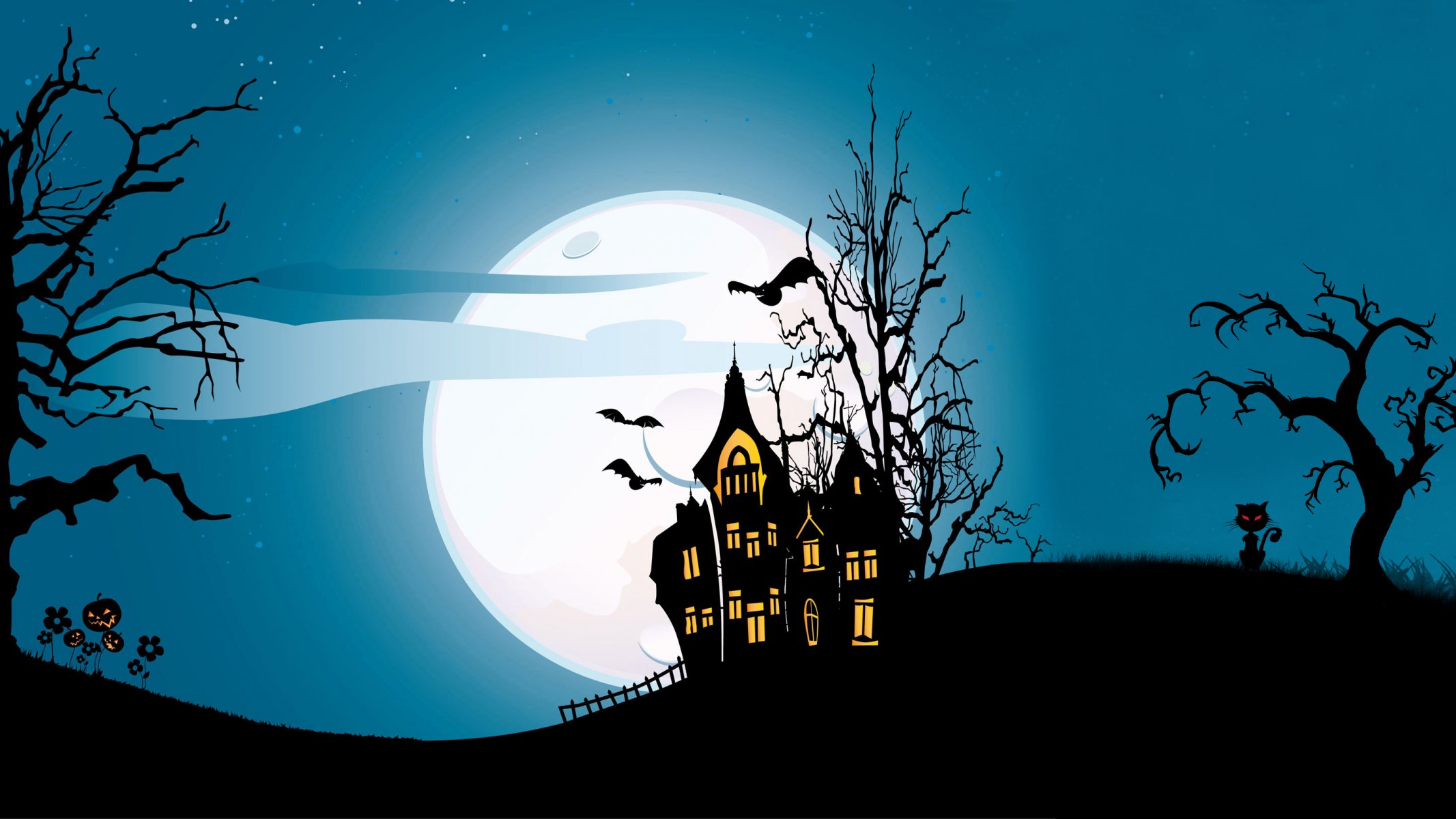 holiday halloween scary house horror creepy full moon castle trees bat vector evil pumpkin spooky cat midnight halloween tree at midnight