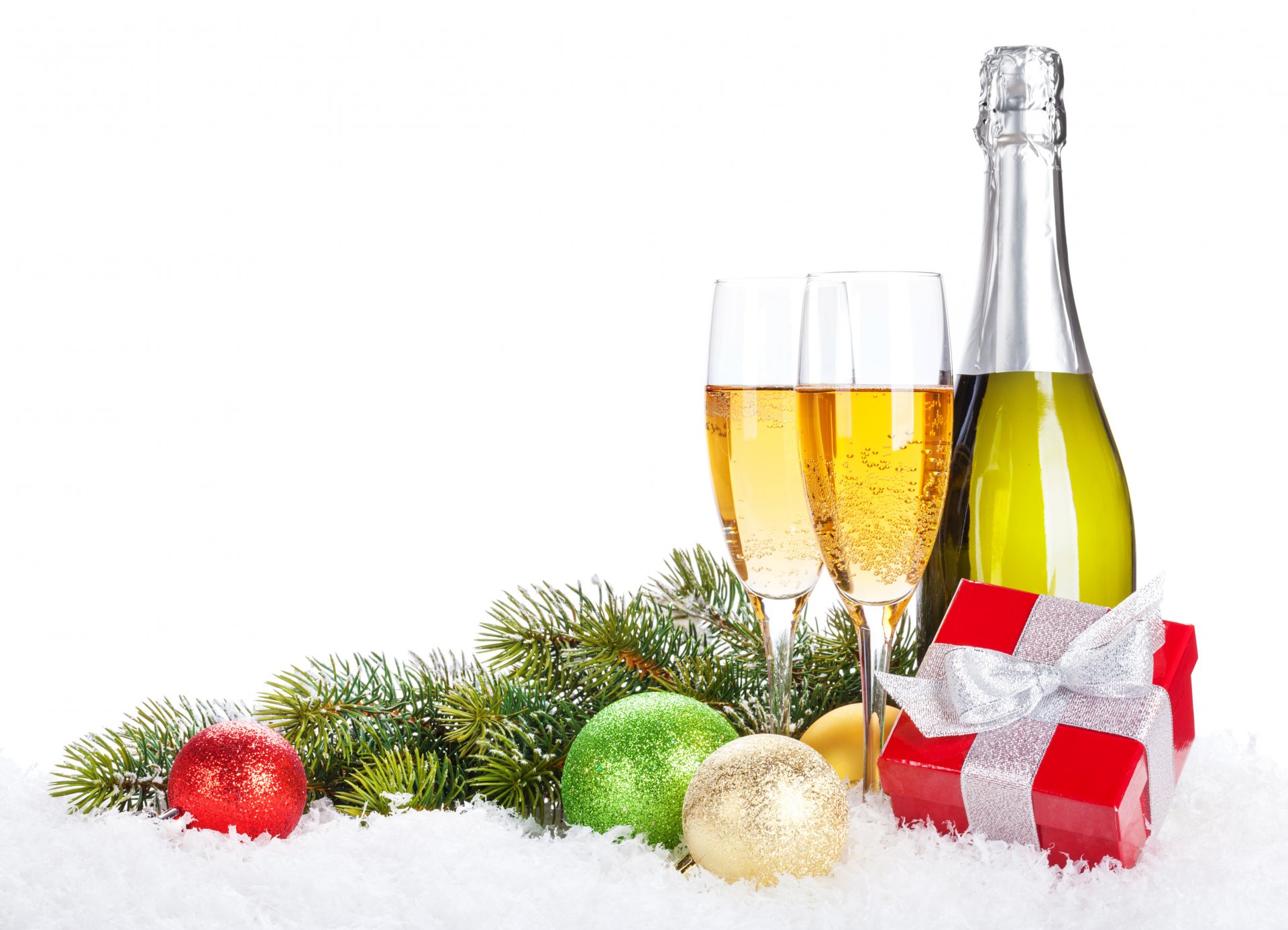 gifts balls champagne glasses holiday happy new year merry christmas ornaments winter snow decoration christmas cups