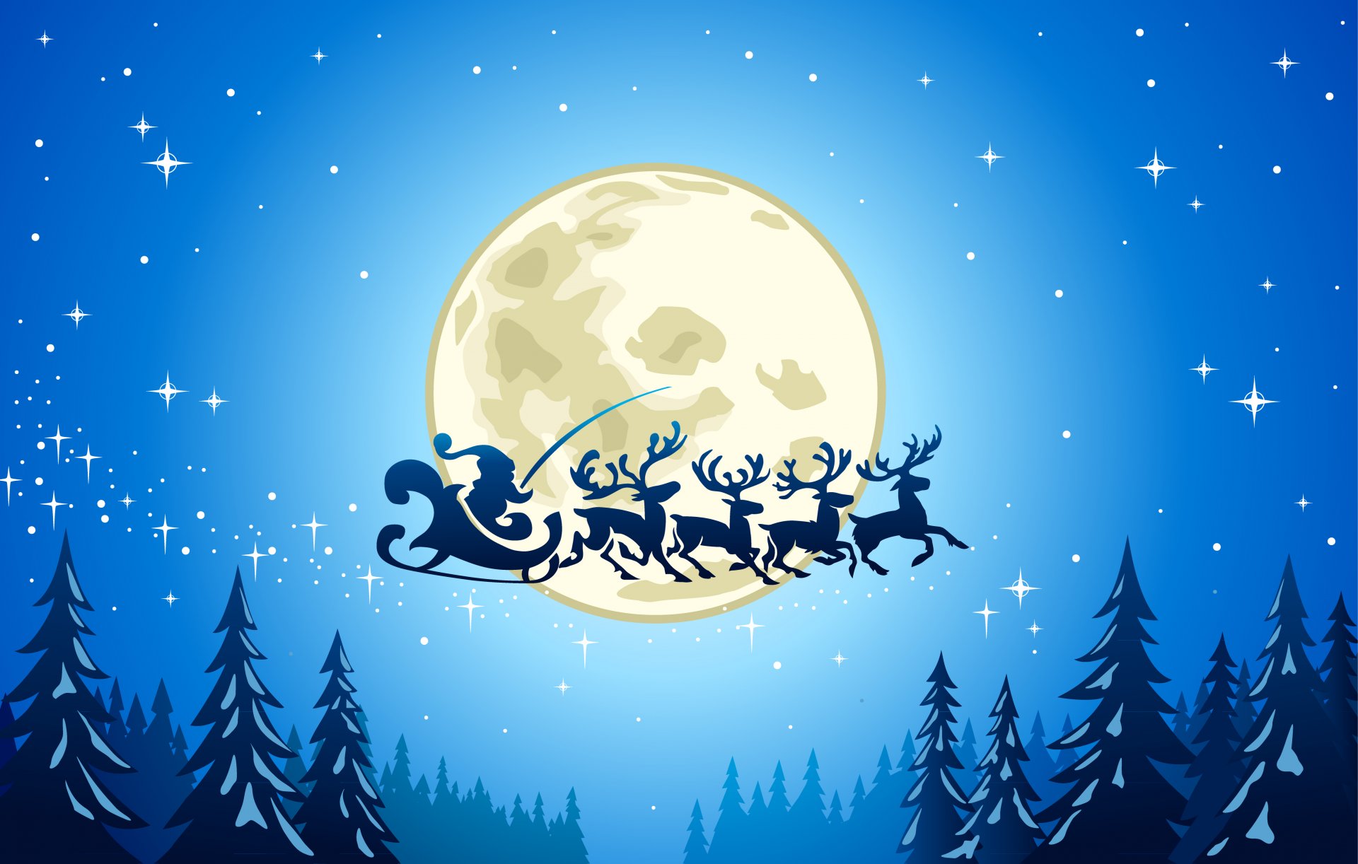 new year merry christmas snow trees ice town full moon reindeer houses stars vector graphic santa claus coming city tree house star graphics is the grandfather frost g