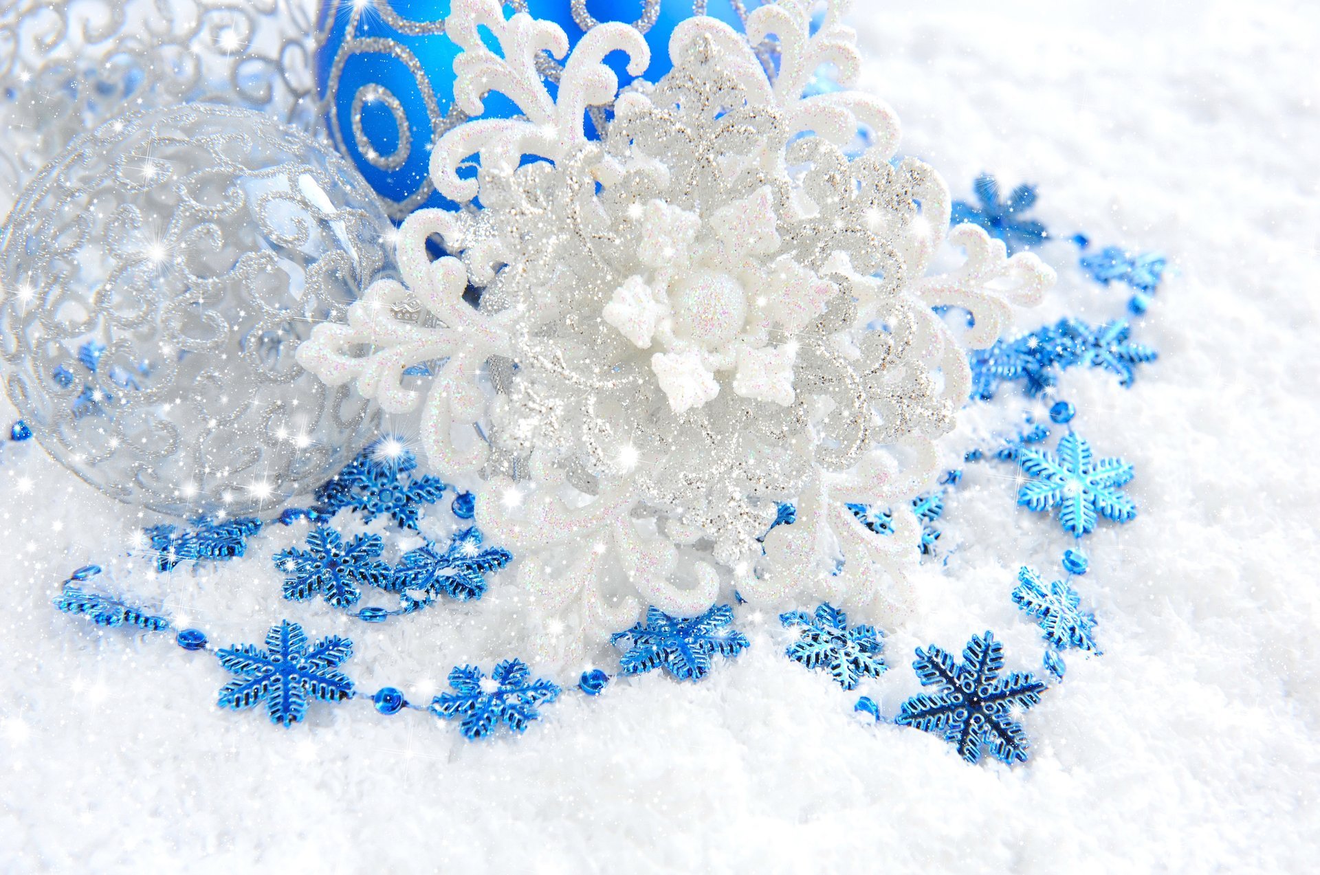 snowflake silver white shine balls blue christmas toys patterns decoration scenery new year