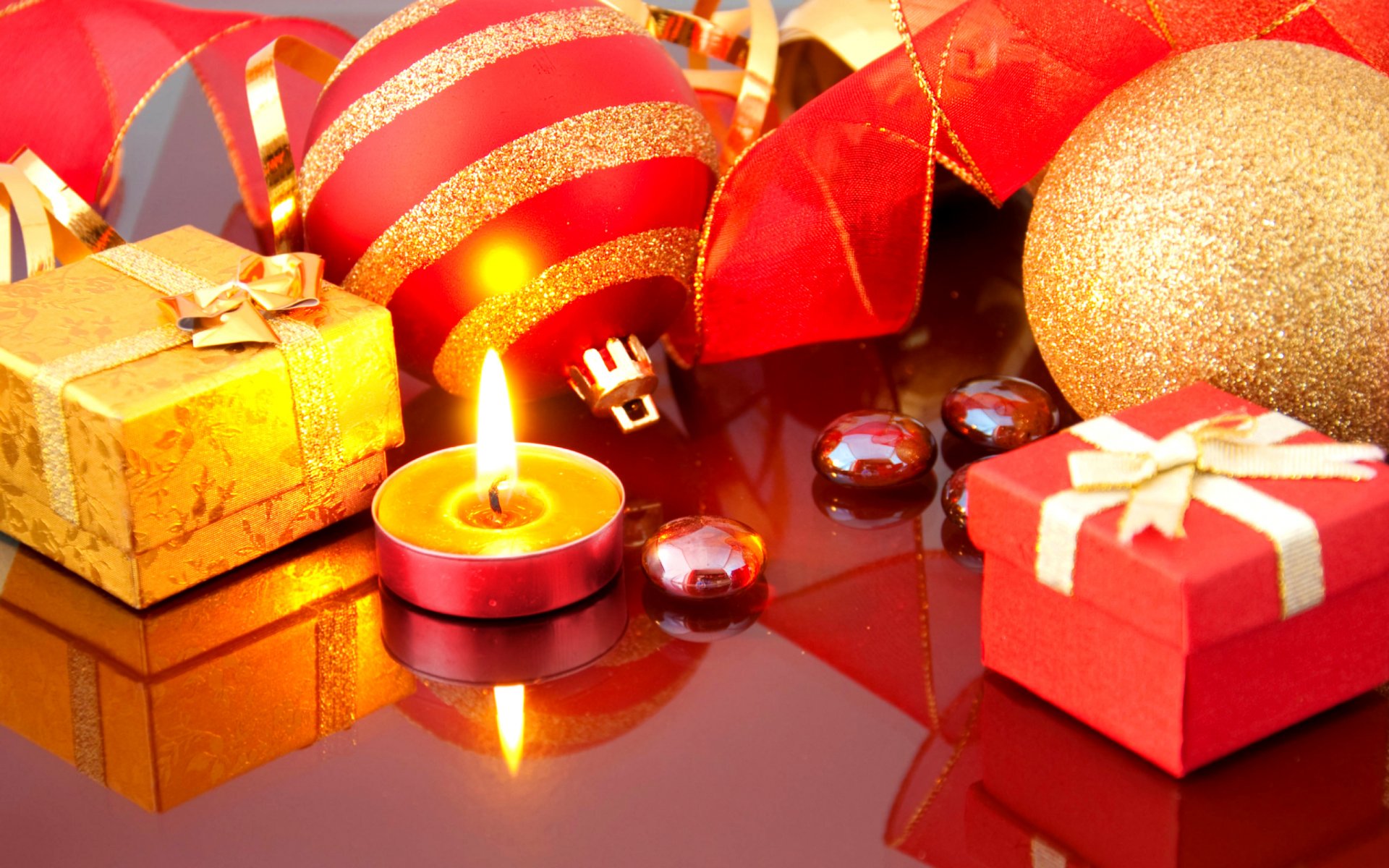 new year holiday new year merry christmas present gifts christmas toys decoration balls candle fire flame reflection belt