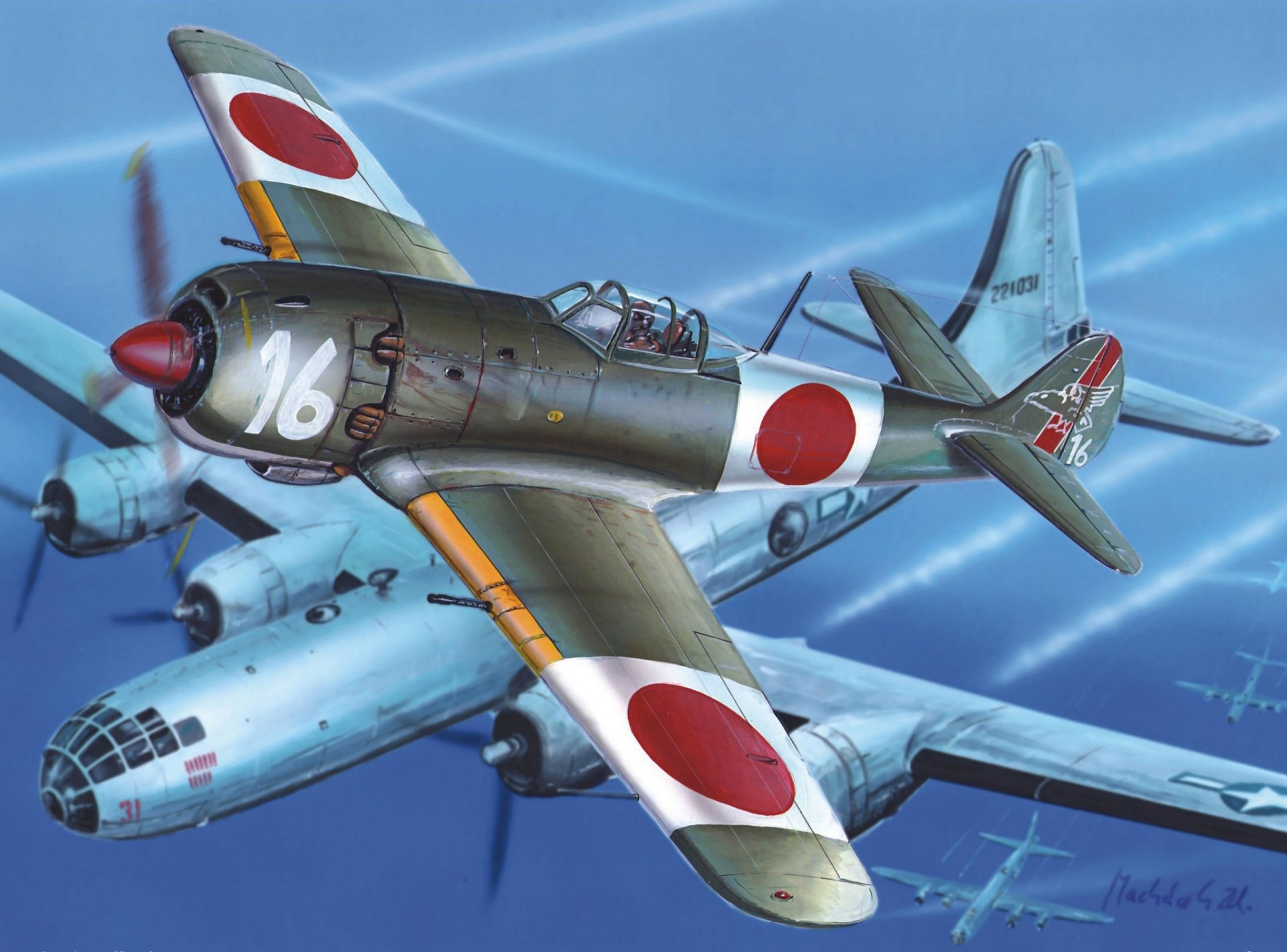 art sky tachikawa ki-106 japanese fighter boeing b- 29 superfortress us strategic bombers ww2 picture