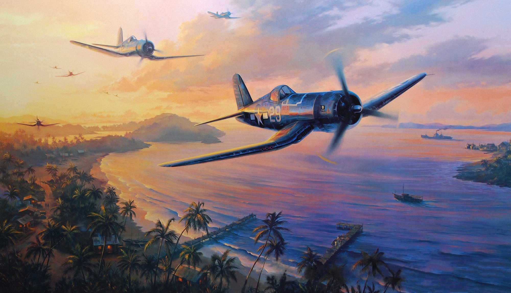 f4u corsair dogfight ww2 war painting drawing art aviation aircraft airplane pacific war
