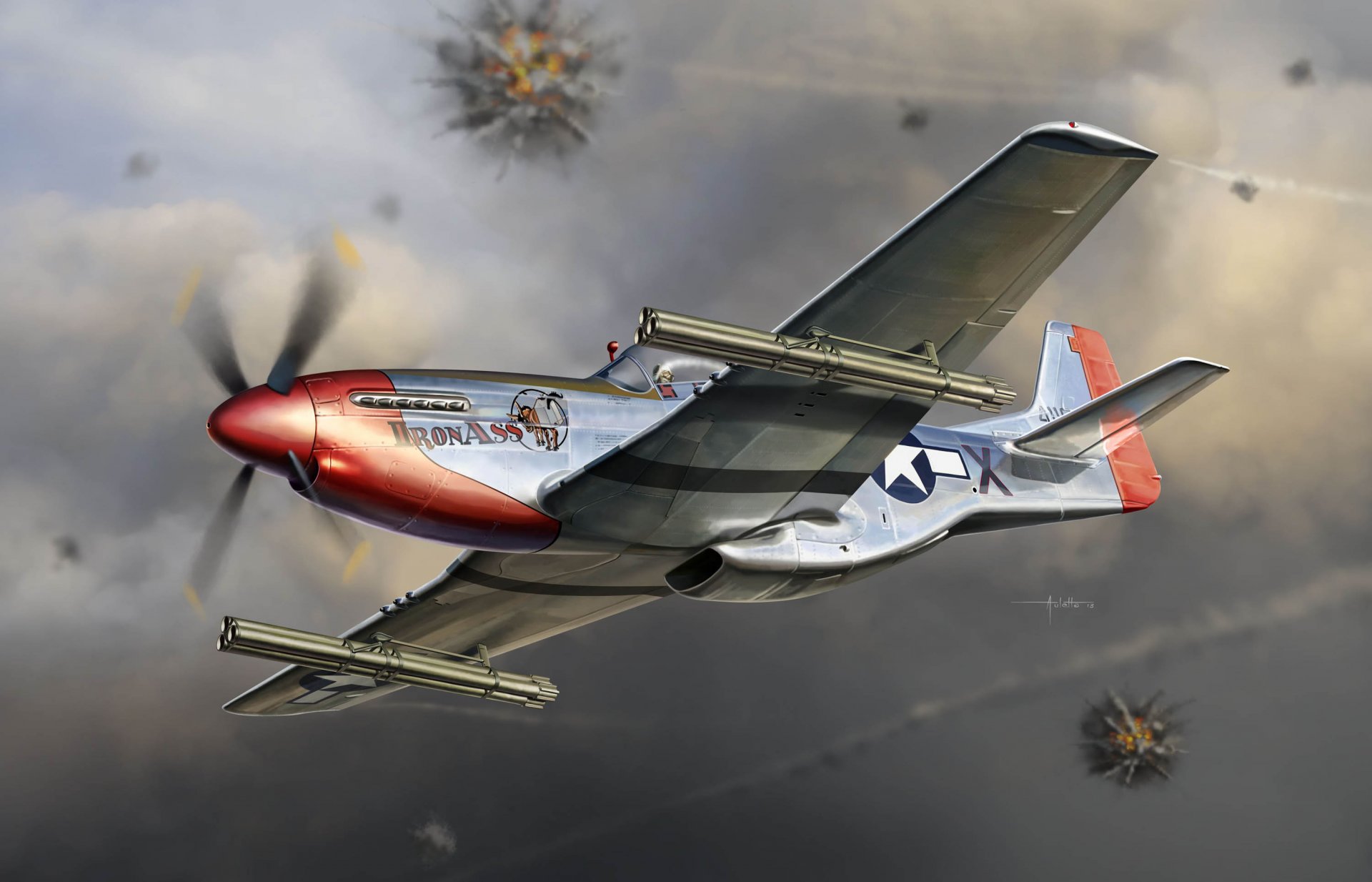 art plane single fighter far radius activities north american p -51 k mustang p-51k in addition armed six missiles m8 to tubular guides m10 air fight air force united states ww2.