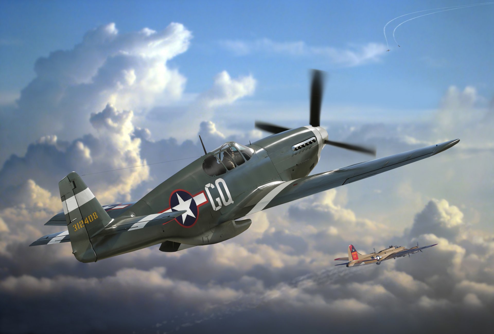 art plane north american p-51 mustang american single fighter far radius activities battle to sky operation 1942 . 1984 air force united states ww2.