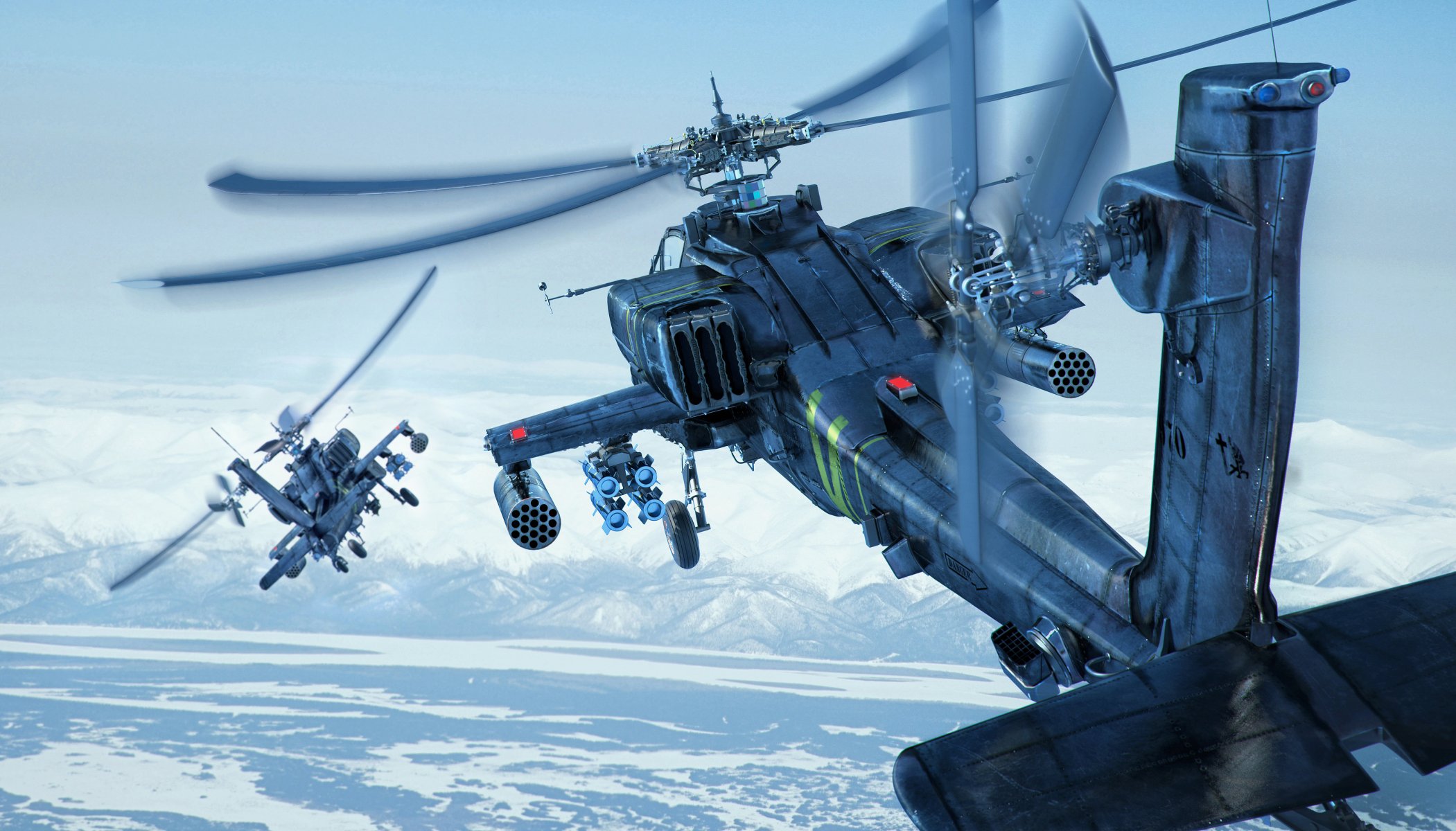 sky boeing ah-64d apache longbow impact fighting helicopters land mountain snow