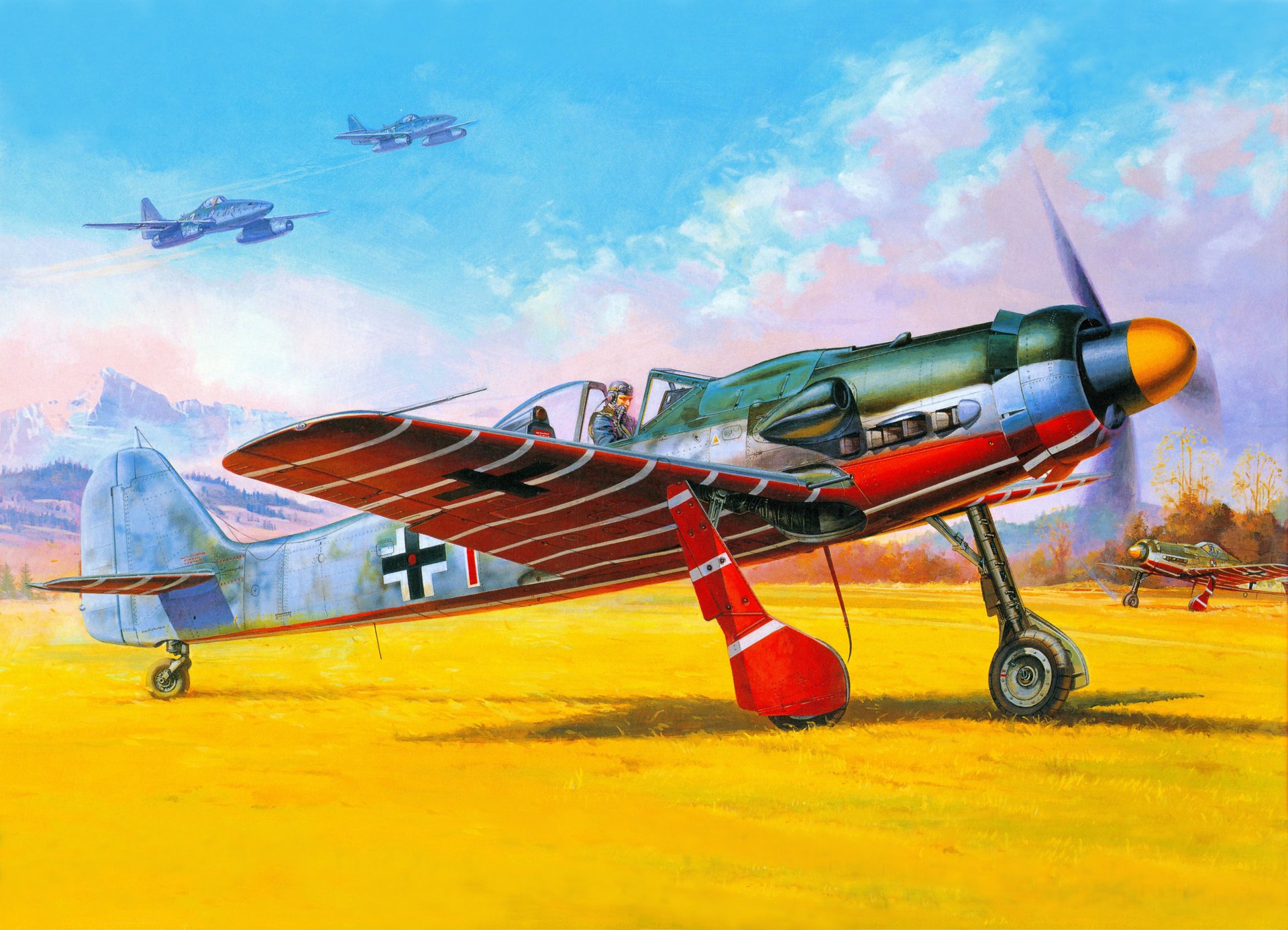 art airport german to land fighter-bombers fw - 190 d - 9 sky jet messerschmitt me.262 mountain ww2 picture