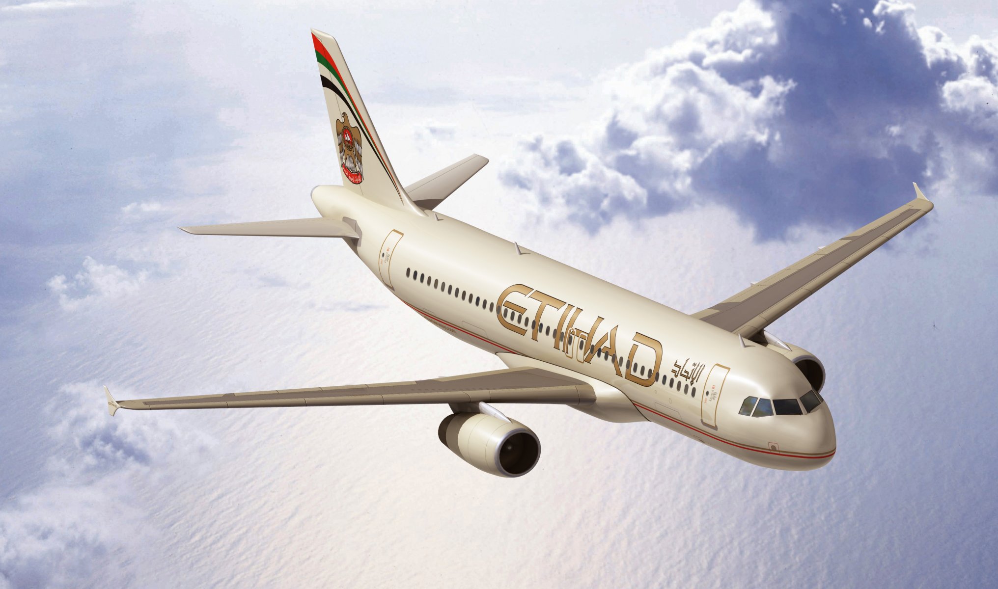 boeing etihad airways plane airliner flies flight in the air sea passenger clouds