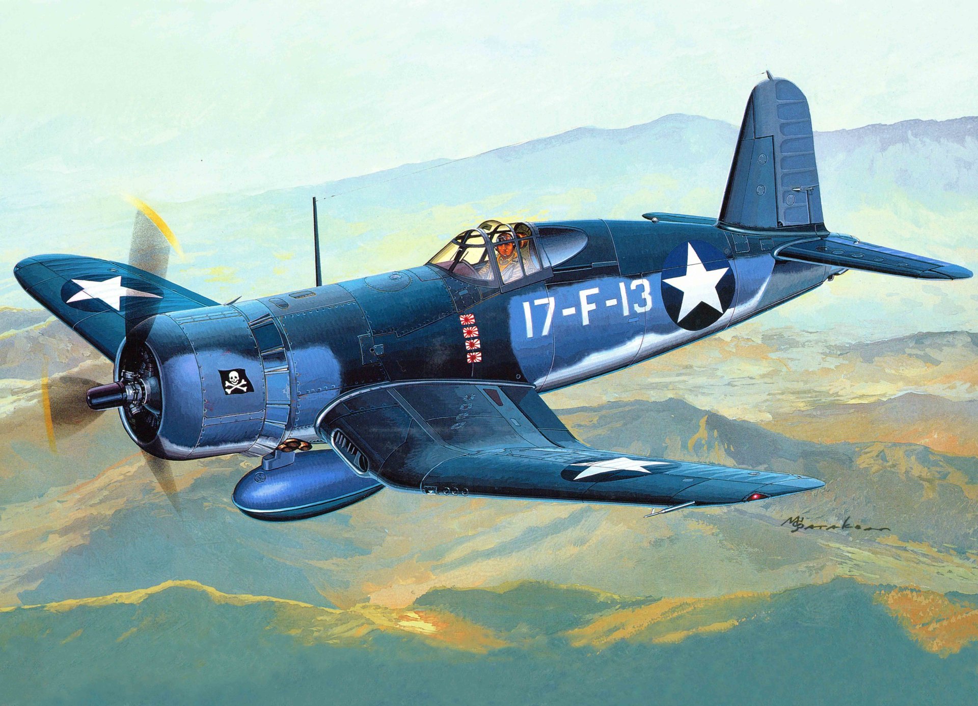 art plane amerkansky deck fighter f4u bird cage corsair corsairs debuted to fight february 1943 island guadalcanal consisting of squadron maritime corps navy united states ww2.