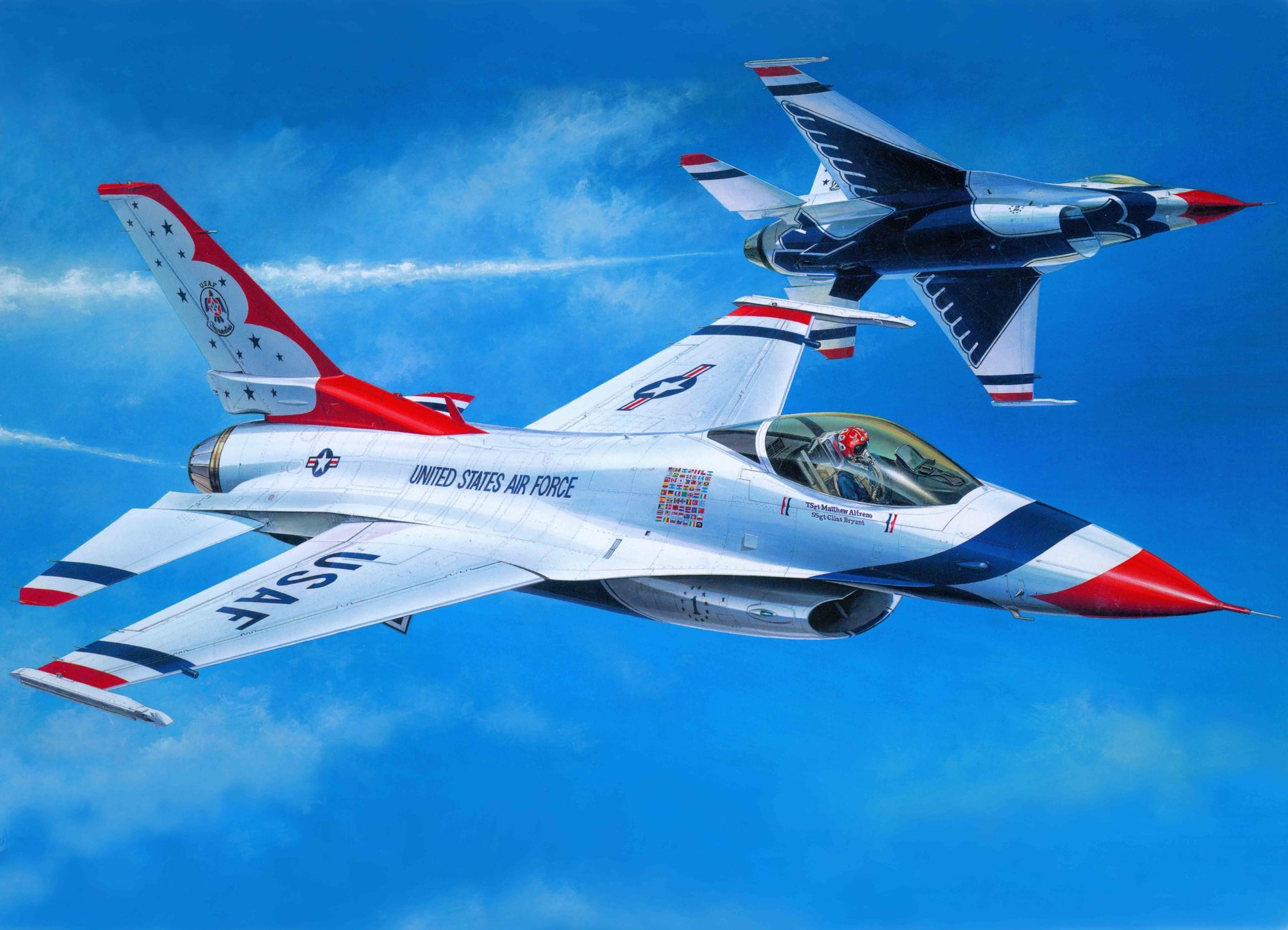 art plane f-16c fighter tanderberds thunderbirds puffins demo aerobatic squadron air force united states air demonstration squadron.