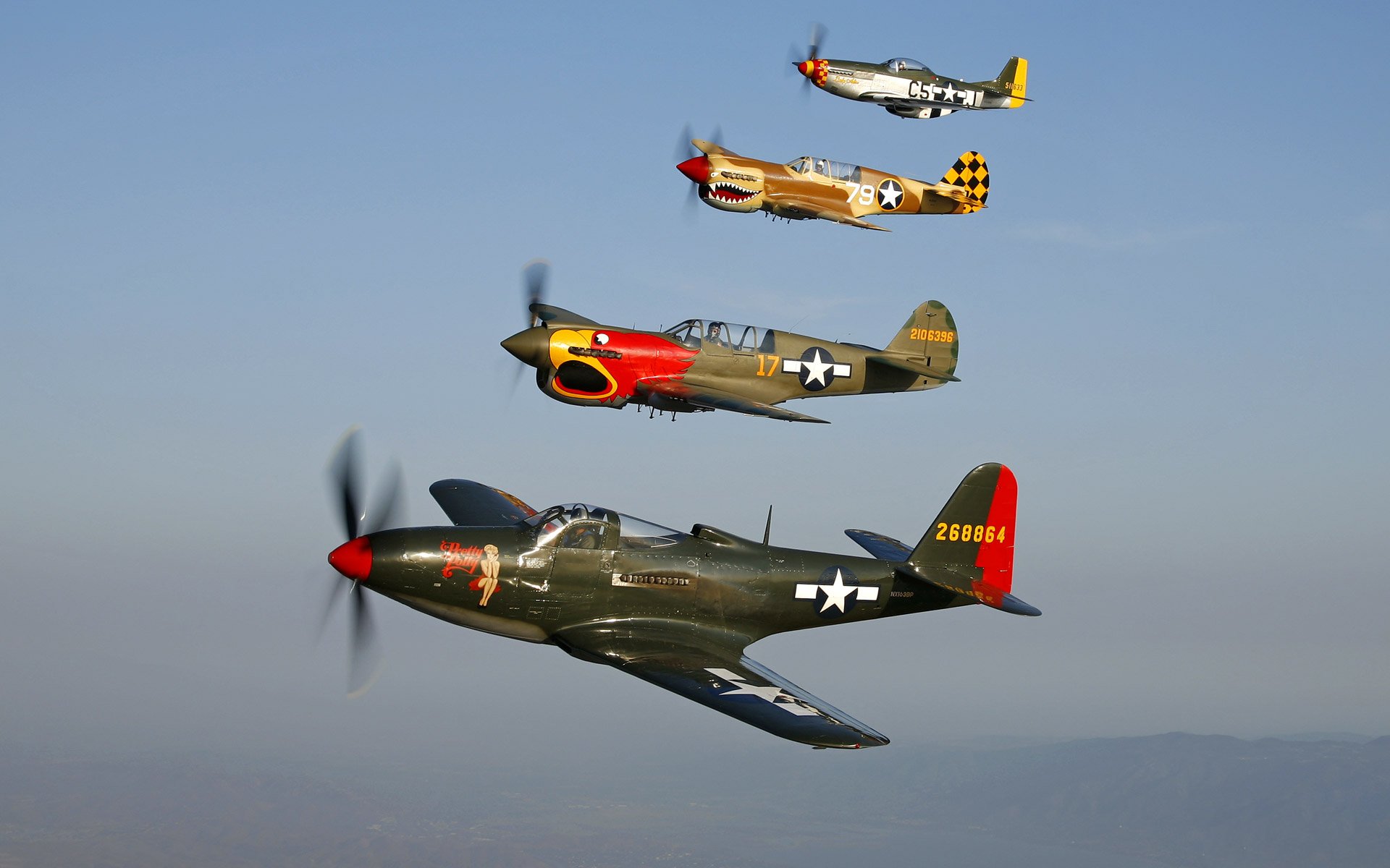 bell p-63a kingcobra “pretty polly” warhawk curtiss p-40n warhawk “parrothead” curtiss p-40n warhawk p-51d mustang 'lady alice''