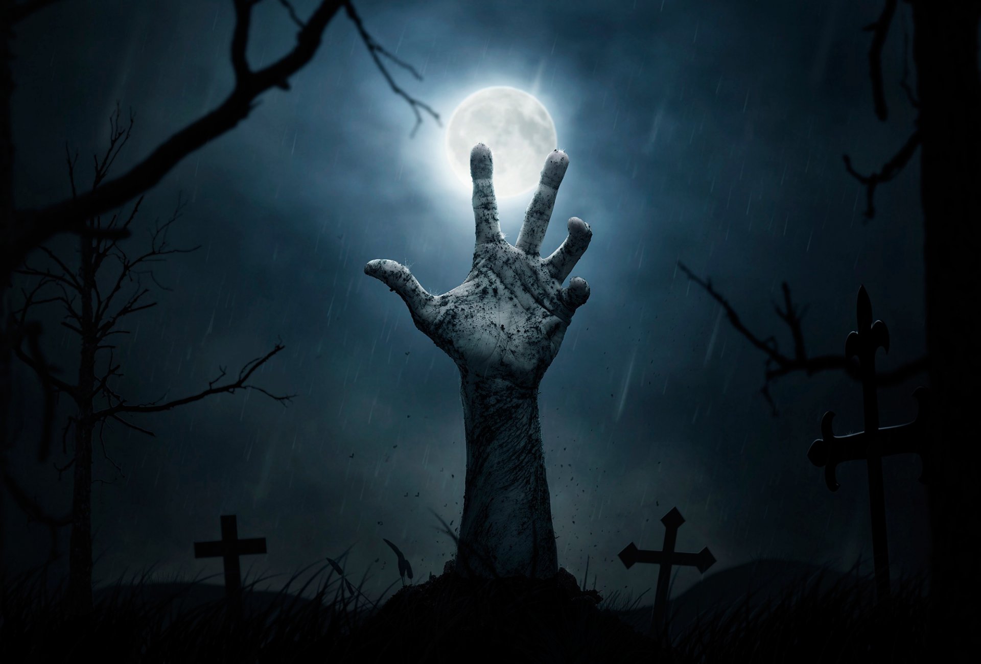 halloween horror night moon cemetery grave cross graveyard hand to freedom