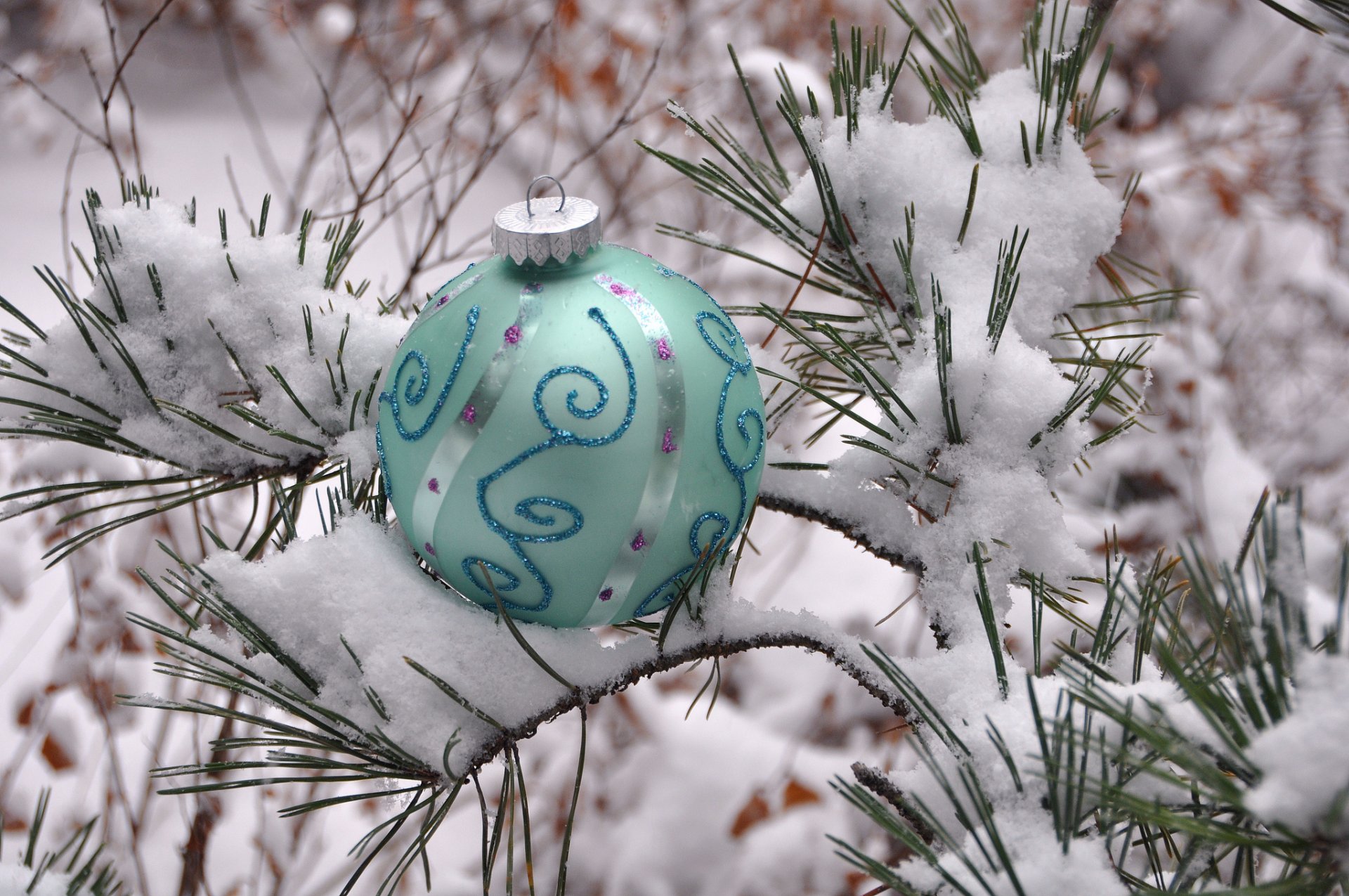 winter snow pine needle ball decoration new year christmas