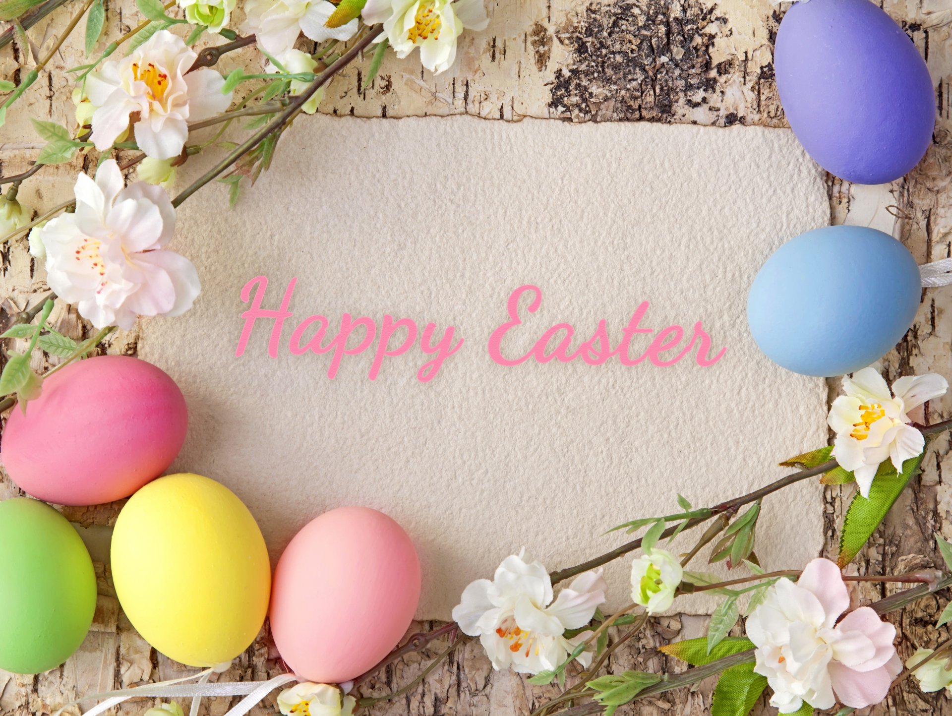 happy easter spring flowers eggs pastel flower tree