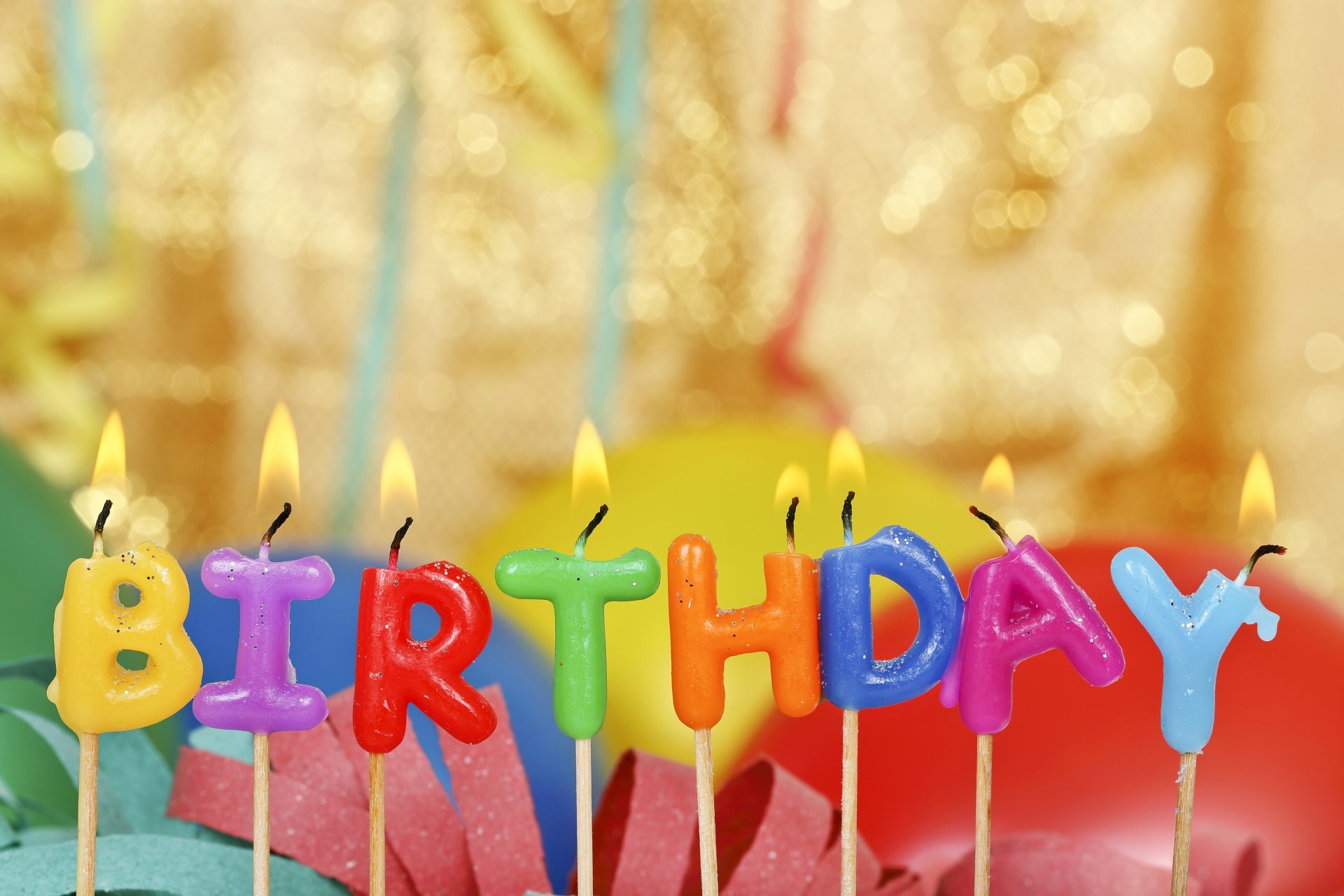 happy birthday balloons candles colorful letters birthday