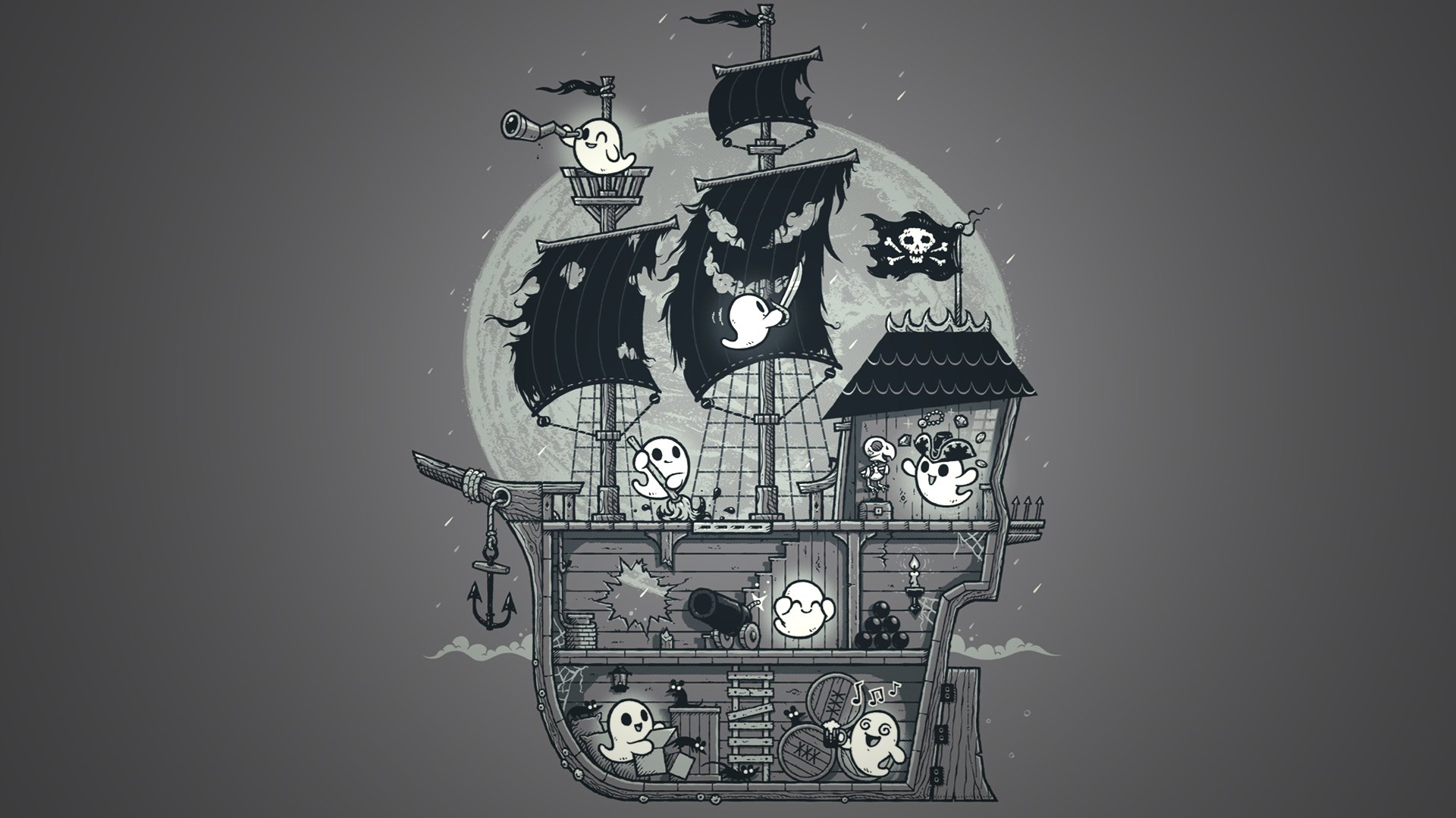 halloween bringing ship moon h b minimalism