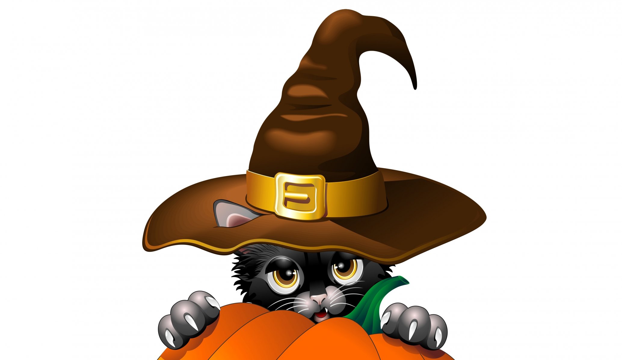 halloween holiday pumpkin view black cat claws ears hat vector