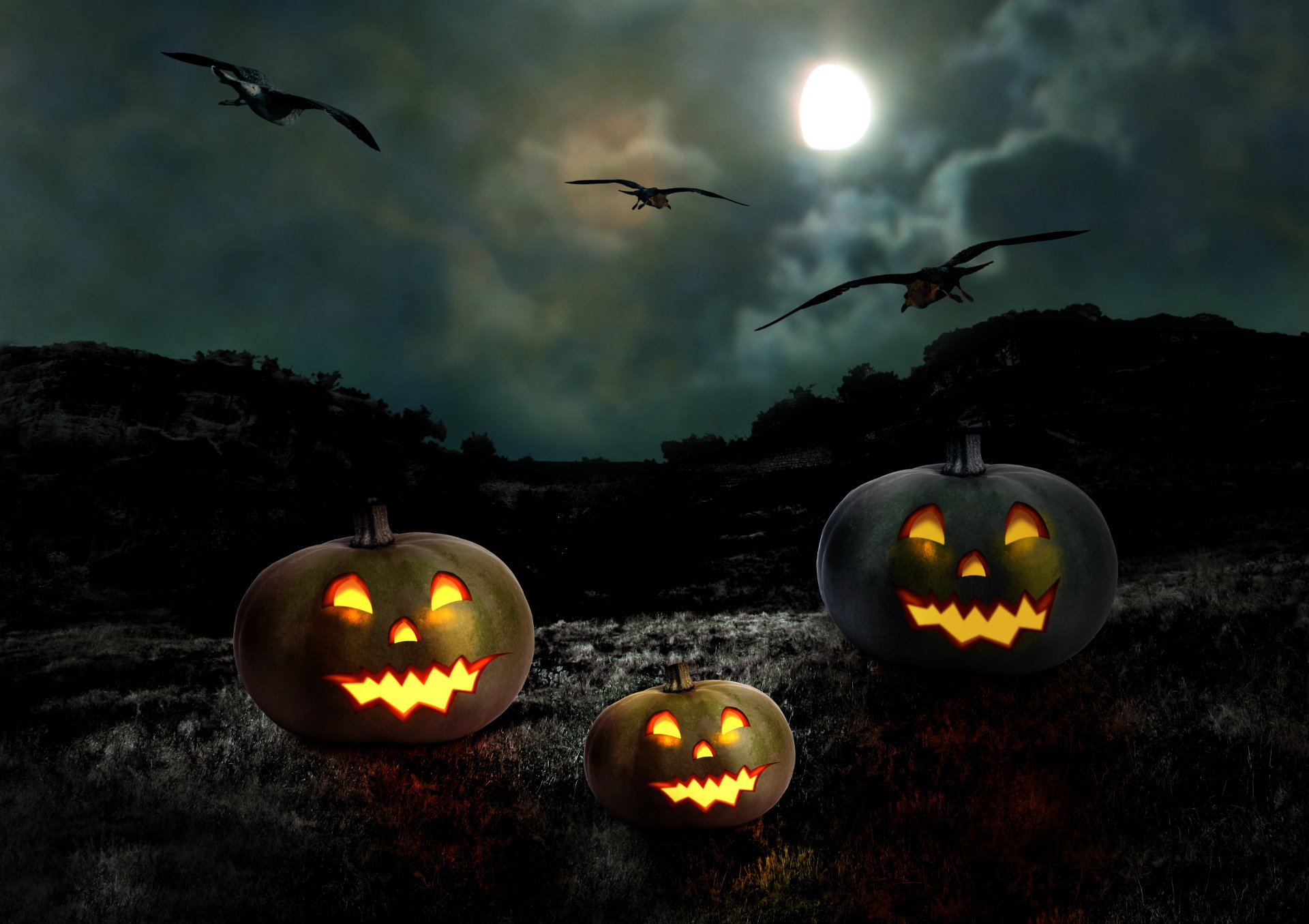 happy halloween holiday pumpkin moon night full moon