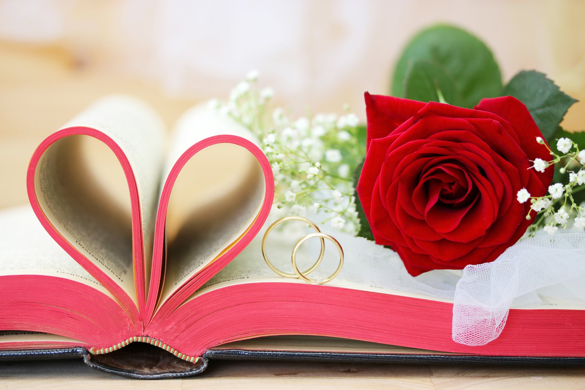 wedding rings flowers gold rose book wedding