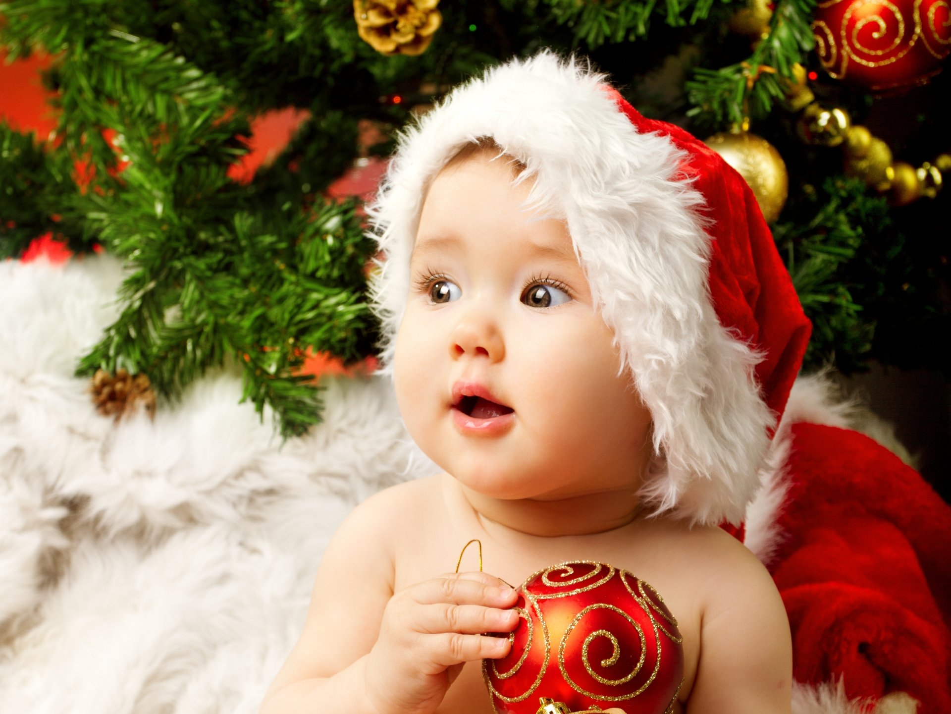 new year merry christmas beautiful amazing little girl baby kid children little santa claus costume enjoy happy christmas tree child small santa claus costume naslazhdaytes