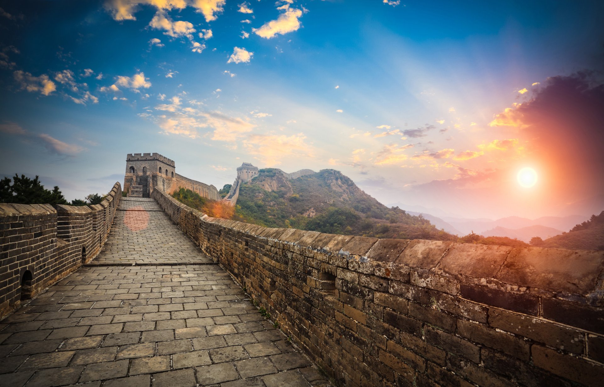 landscape china mountain watch tower castle wall the great wall of china the great wall iiivek bc - 1644g morning light rays one of the new of the seven wonders of the world summer tourism sports trav