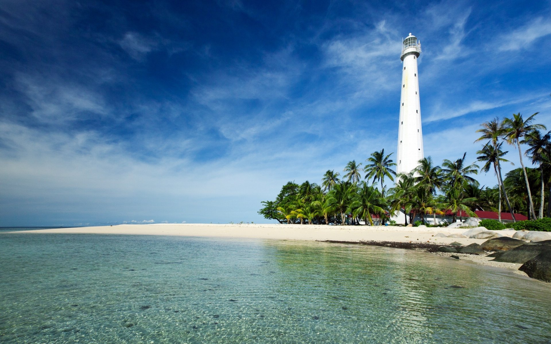 tanjung kelayang beach belitung island indonesia java sea belitung lighthouse coast palm