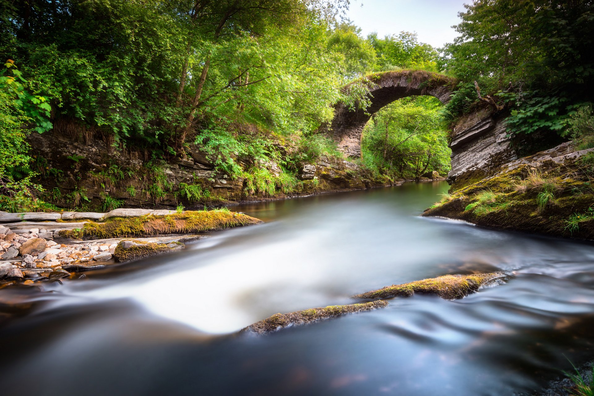 scotland alba great britain united kingdom park valley river stones tree green bridge nature landscape