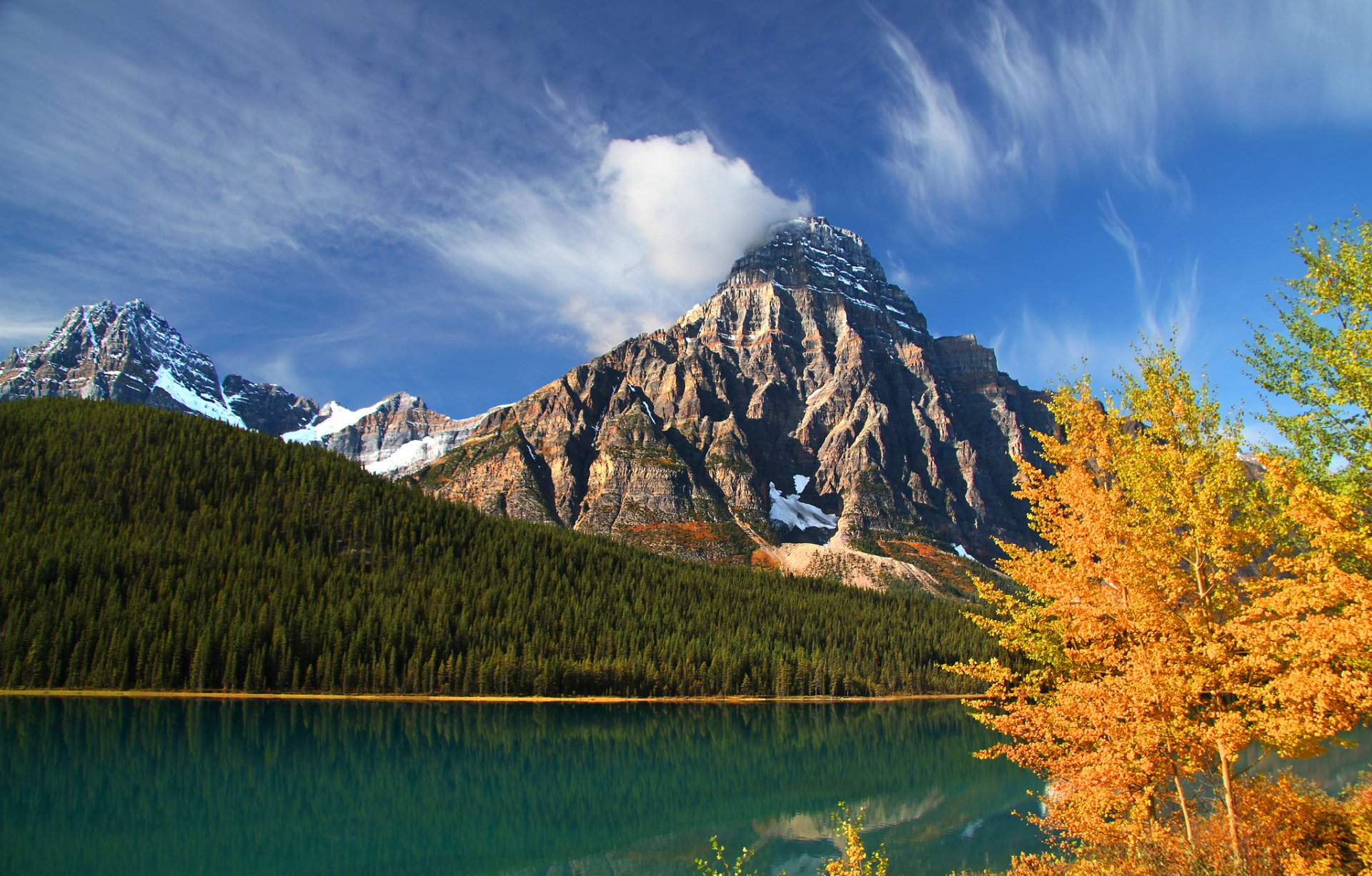 lower waterfowl lake banff national park alberta canada howse peak mount chephren banff albert lake mountain forest tree autumn