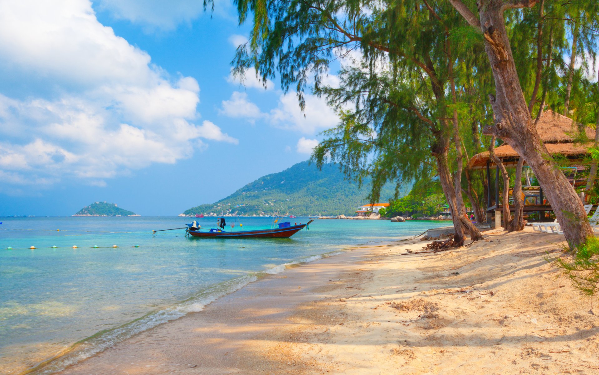 beautiful boat beach koh tao thailand trees nature landscape sea tropical sand sky clouds tao beach tree rain