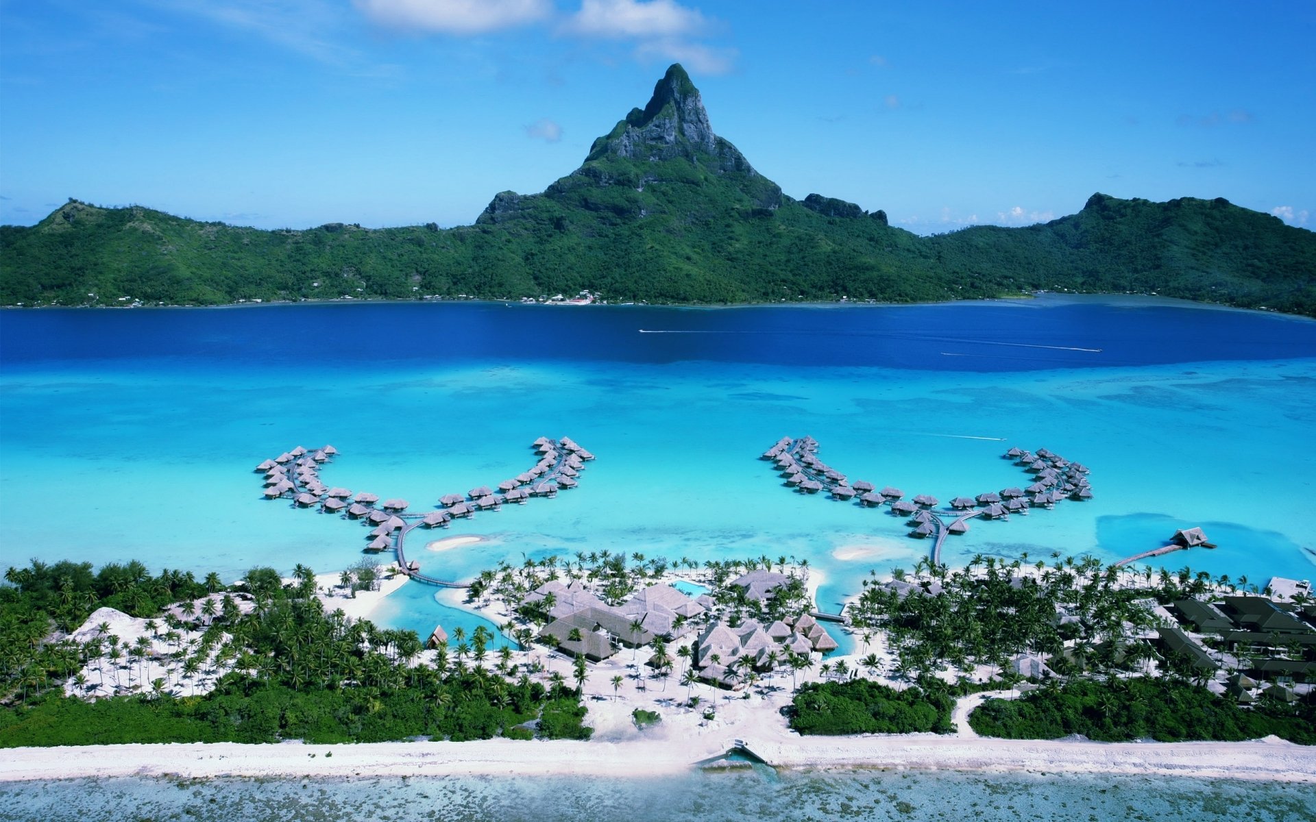 pacific ocean of the island of bora bora bungalow -suite hotel sports travel relax aerial view of the island of bora bora