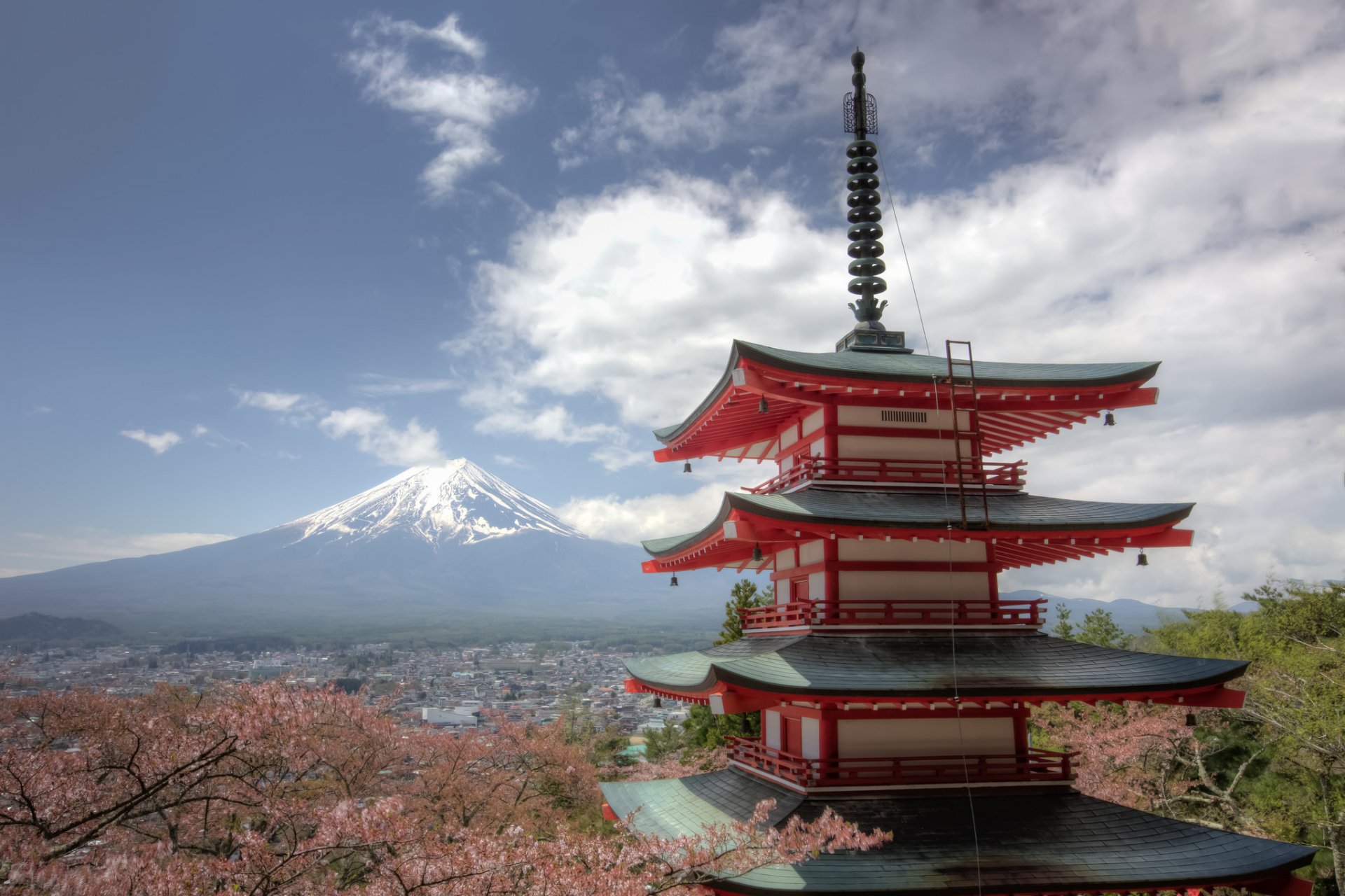 mount fuji chureito pagoda fujiyoshida japan fuji weather mountain volcano sakura panorama