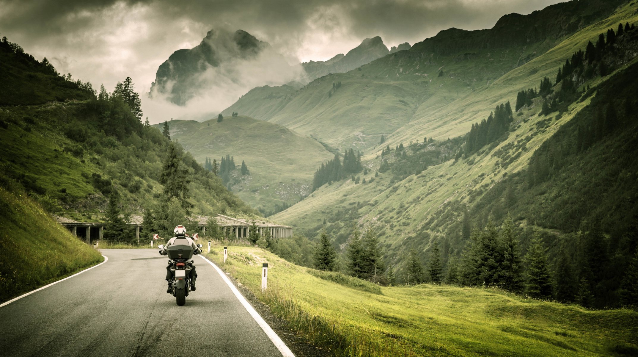 landscape bike moto biker road counting nature forest grass haze mist enveloped mountain full throttle travel my planet blur bokeh wallpaper.
