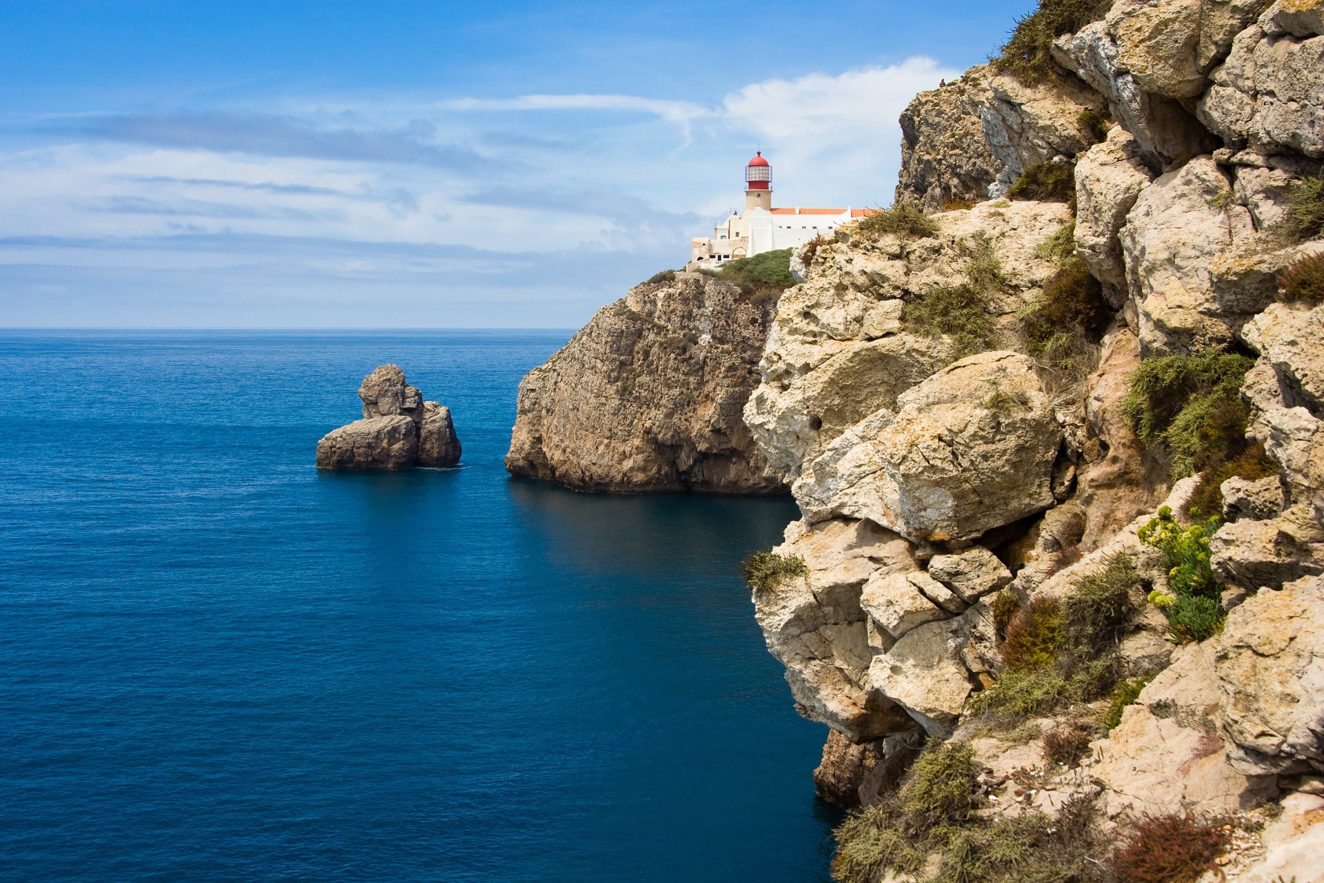 cap at algarve portugal atlantic ocean lighthouse plateau and rocks nature landscape cover in the algarve fee and rocks