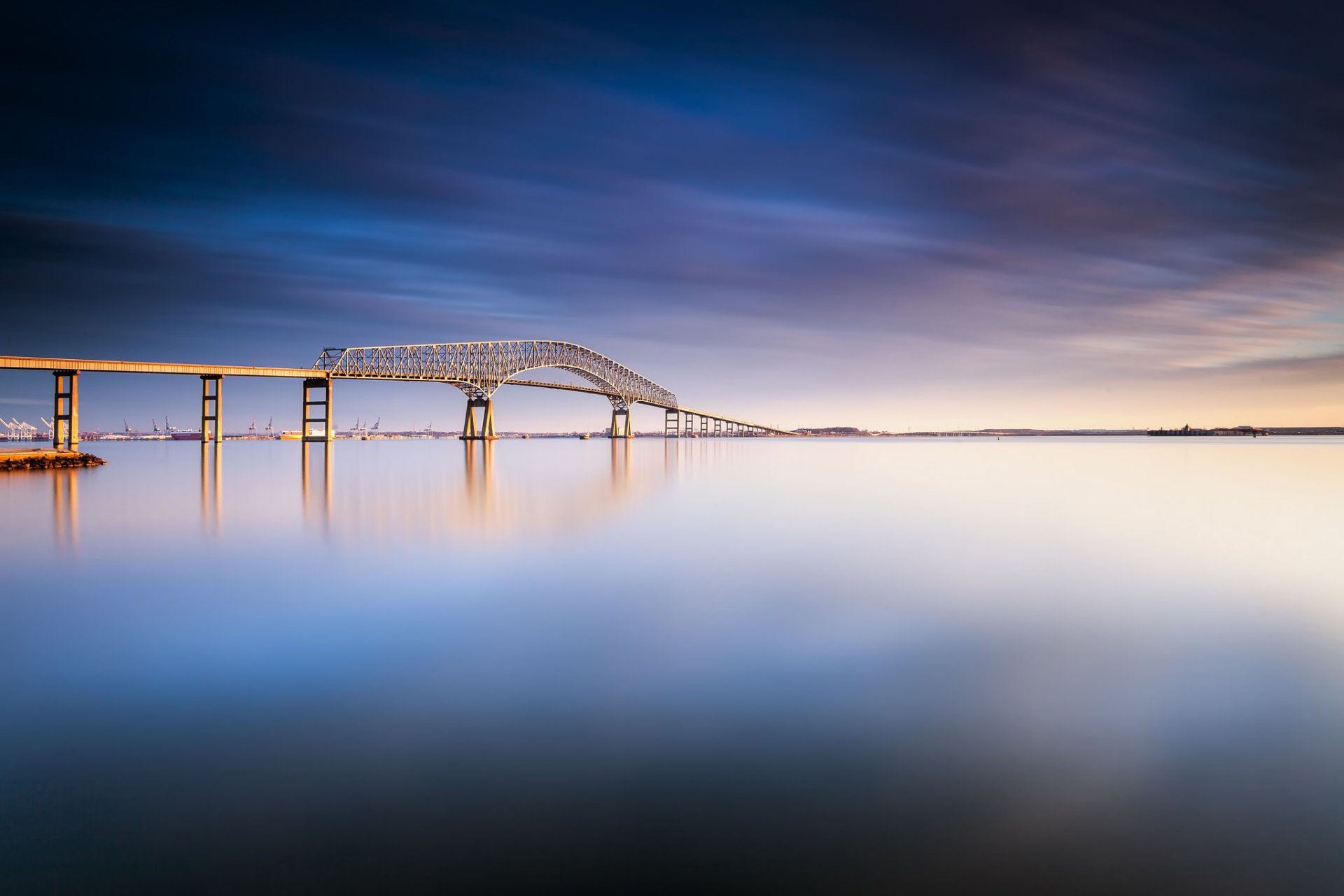 united states maryland baltimore day bridge river water surface of blue sky clouds