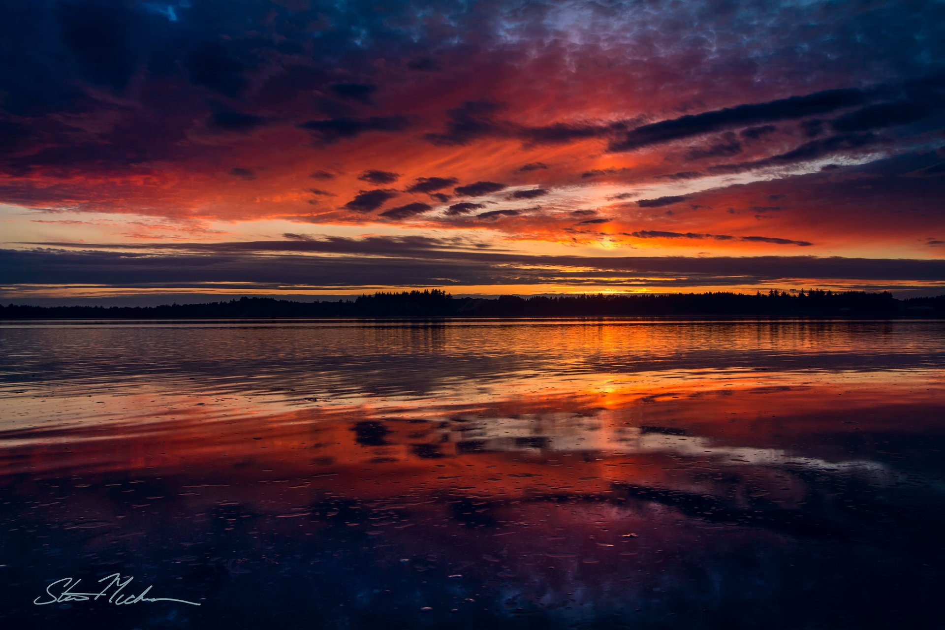 united states state oregon gulf pacific ocean river coos night sunset reflection sky water clouds