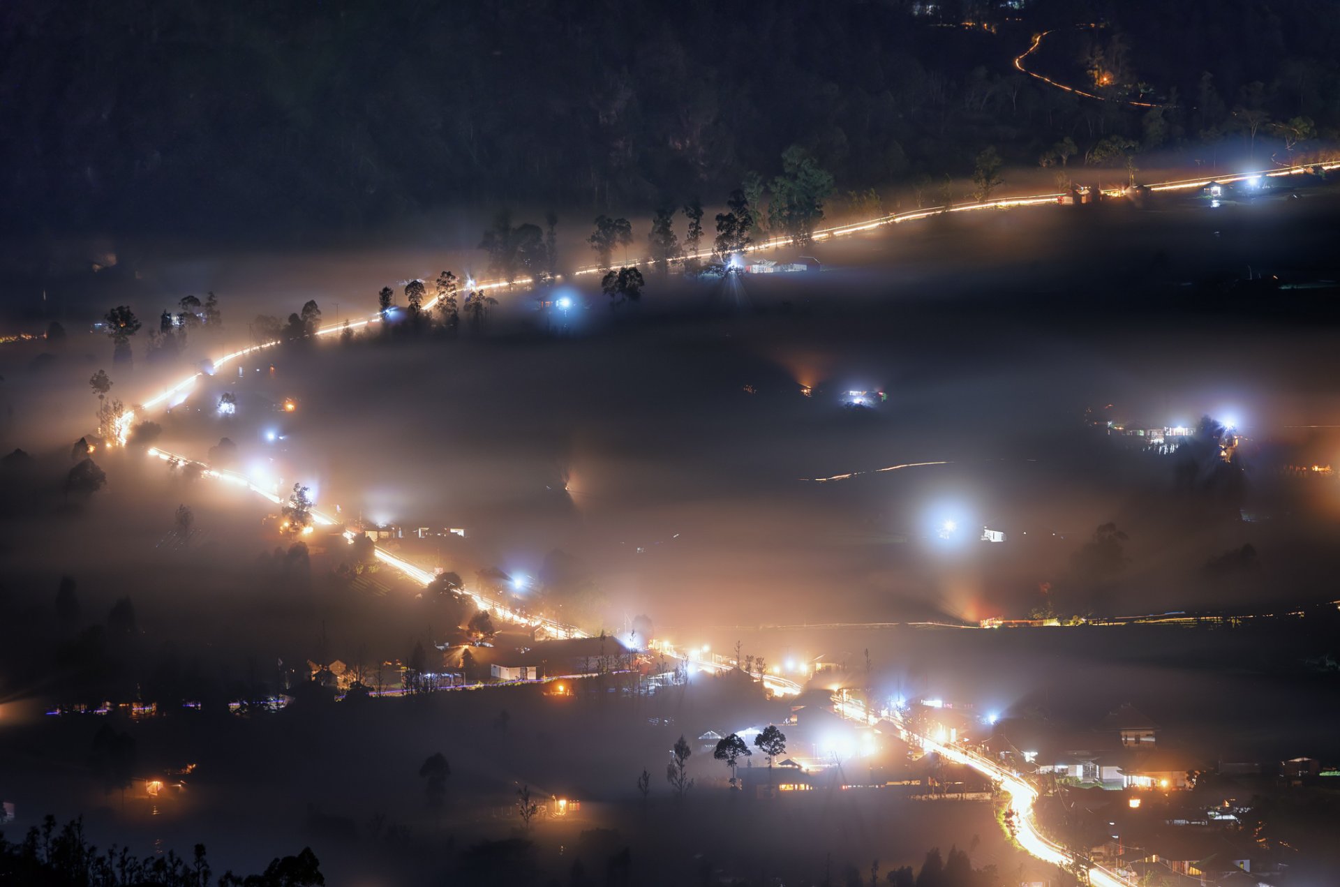 misty night kintamani bali indonesia