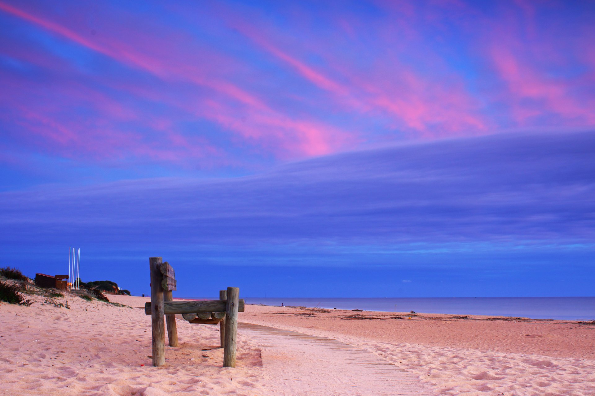 atlantic ocean beach sand track bench coast